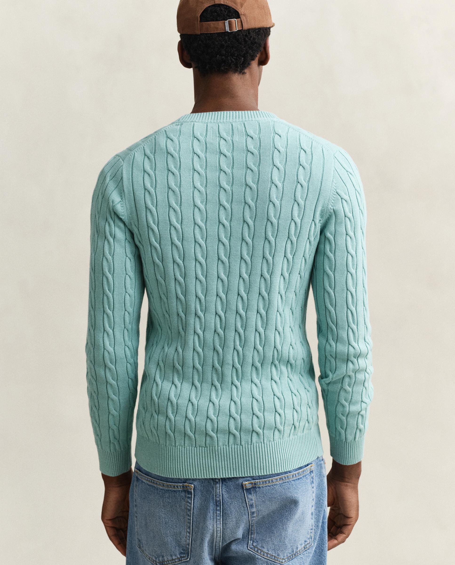 Camisola de Gola Redonda e Malha de Oitos em Algodão Verde-azulado-2