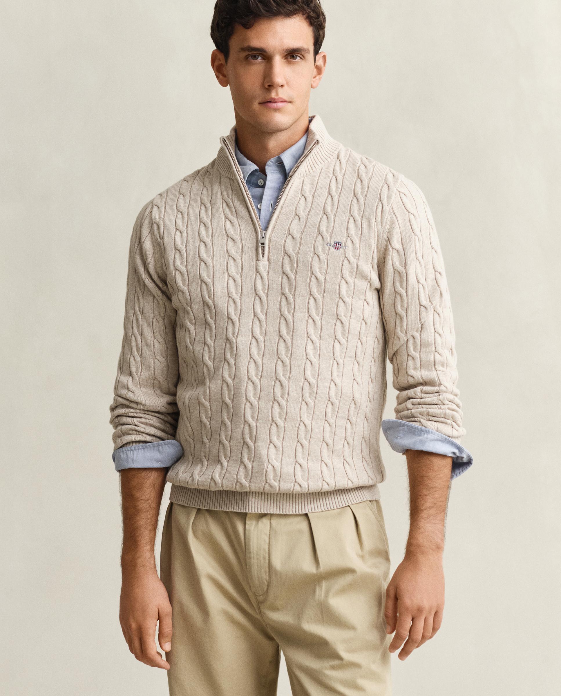 Camisola de Malha de Oitos com Meia Fecho Zip em Algodão Bege-1