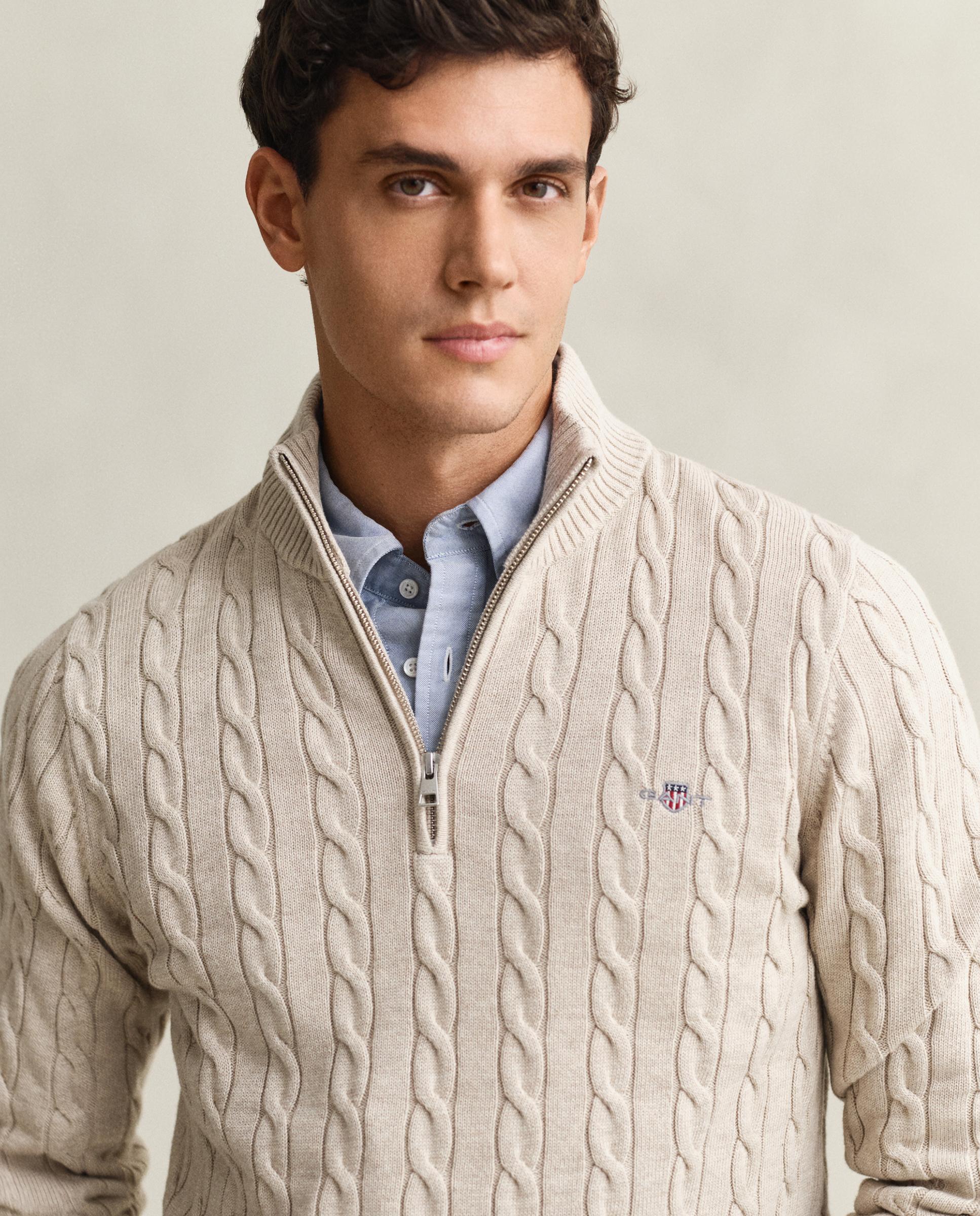 Camisola de Malha de Oitos com Meia Fecho Zip em Algodão Bege-3
