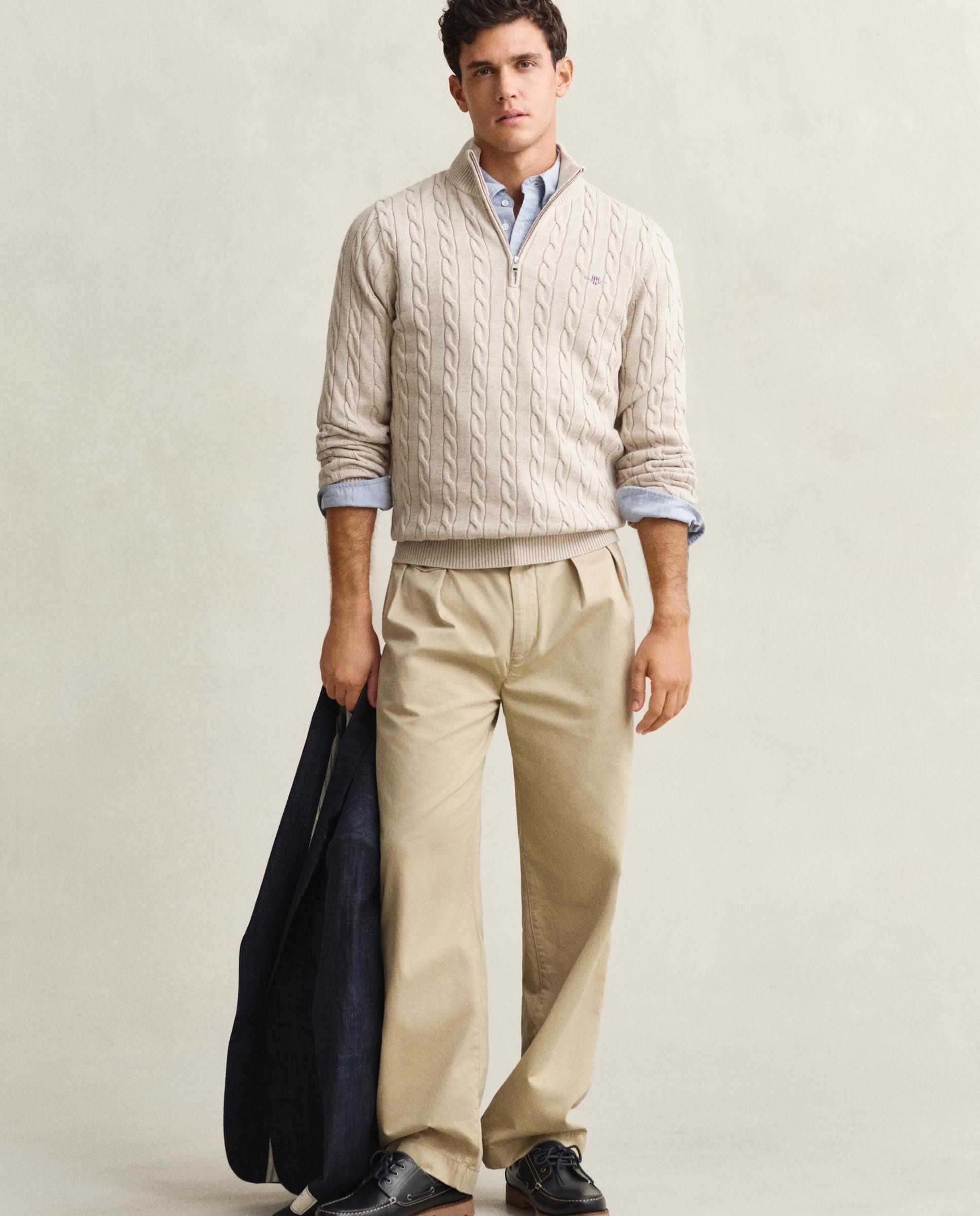 Camisola de Malha de Oitos com Meia Fecho Zip em Algodão Bege-4