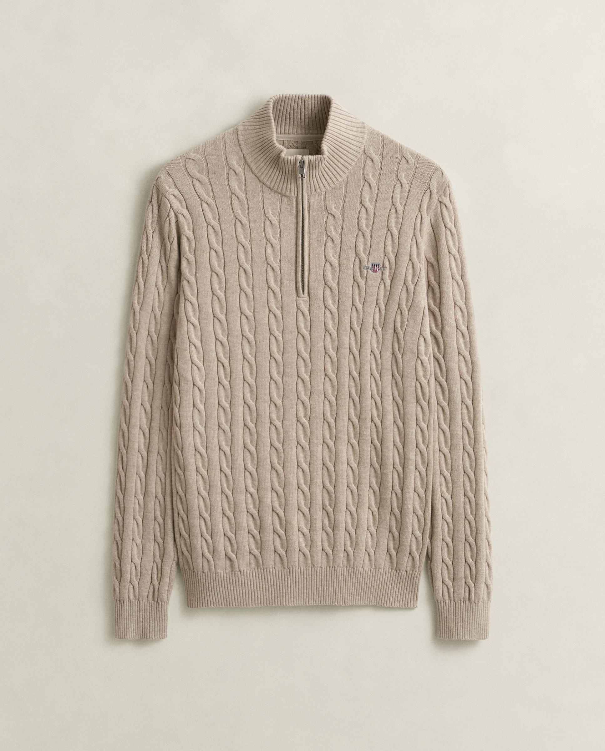 Camisola de Malha de Oitos com Meia Fecho Zip em Algodão Bege-5