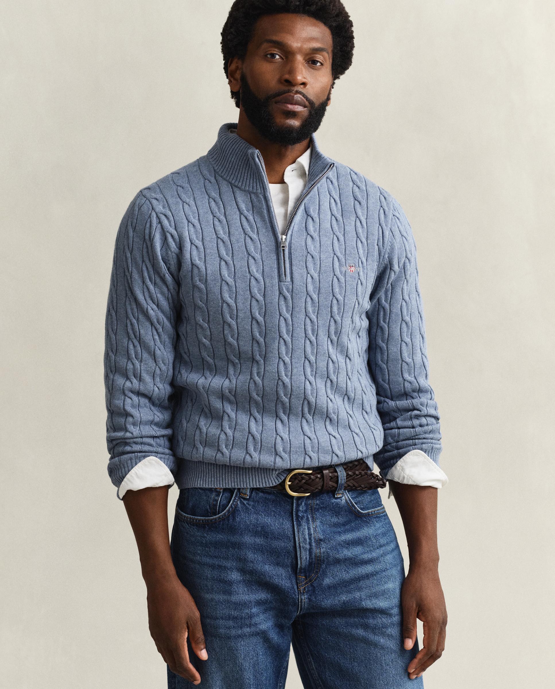 Camisola de Malha de Oitos com Meia Fecho Zip em Algodão Azul-celeste-1