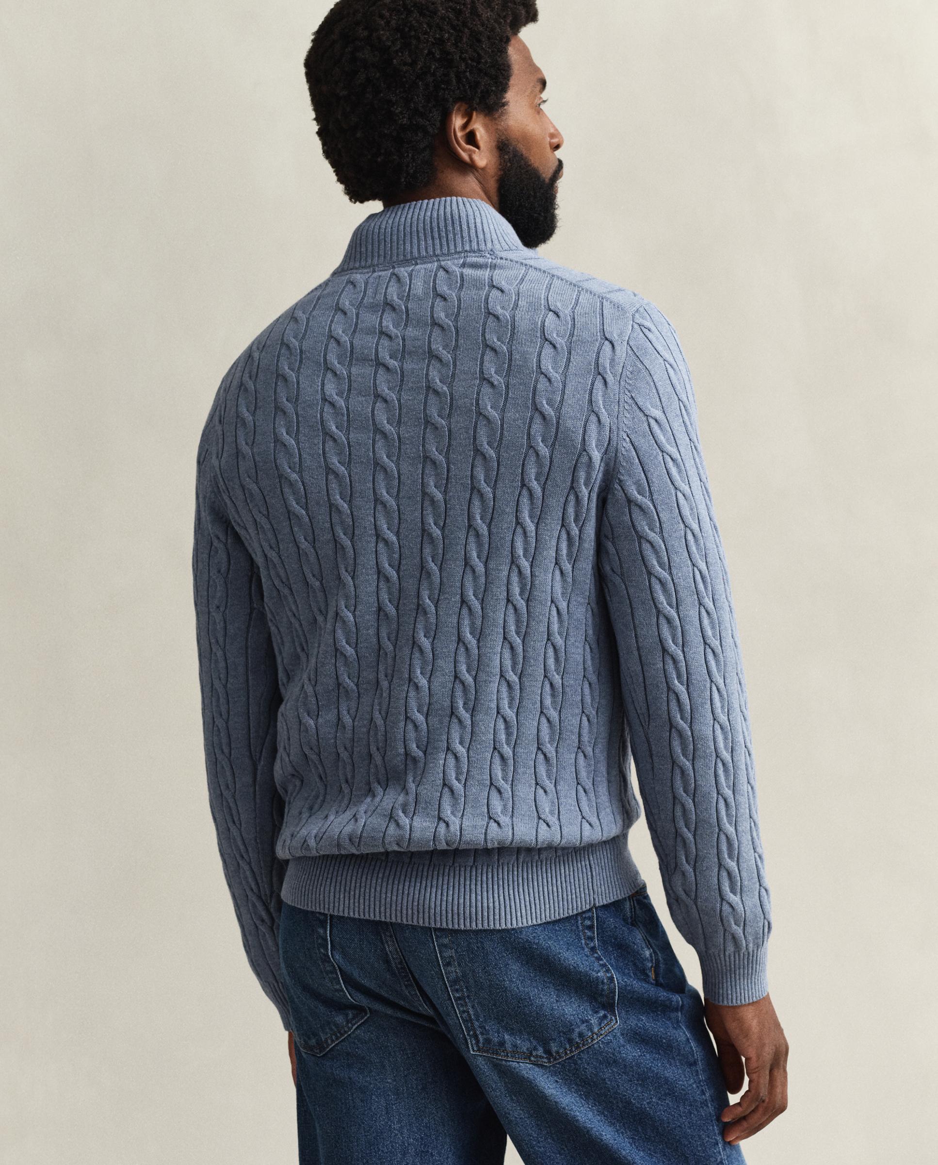 Camisola de Malha de Oitos com Meia Fecho Zip em Algodão Azul-celeste-2