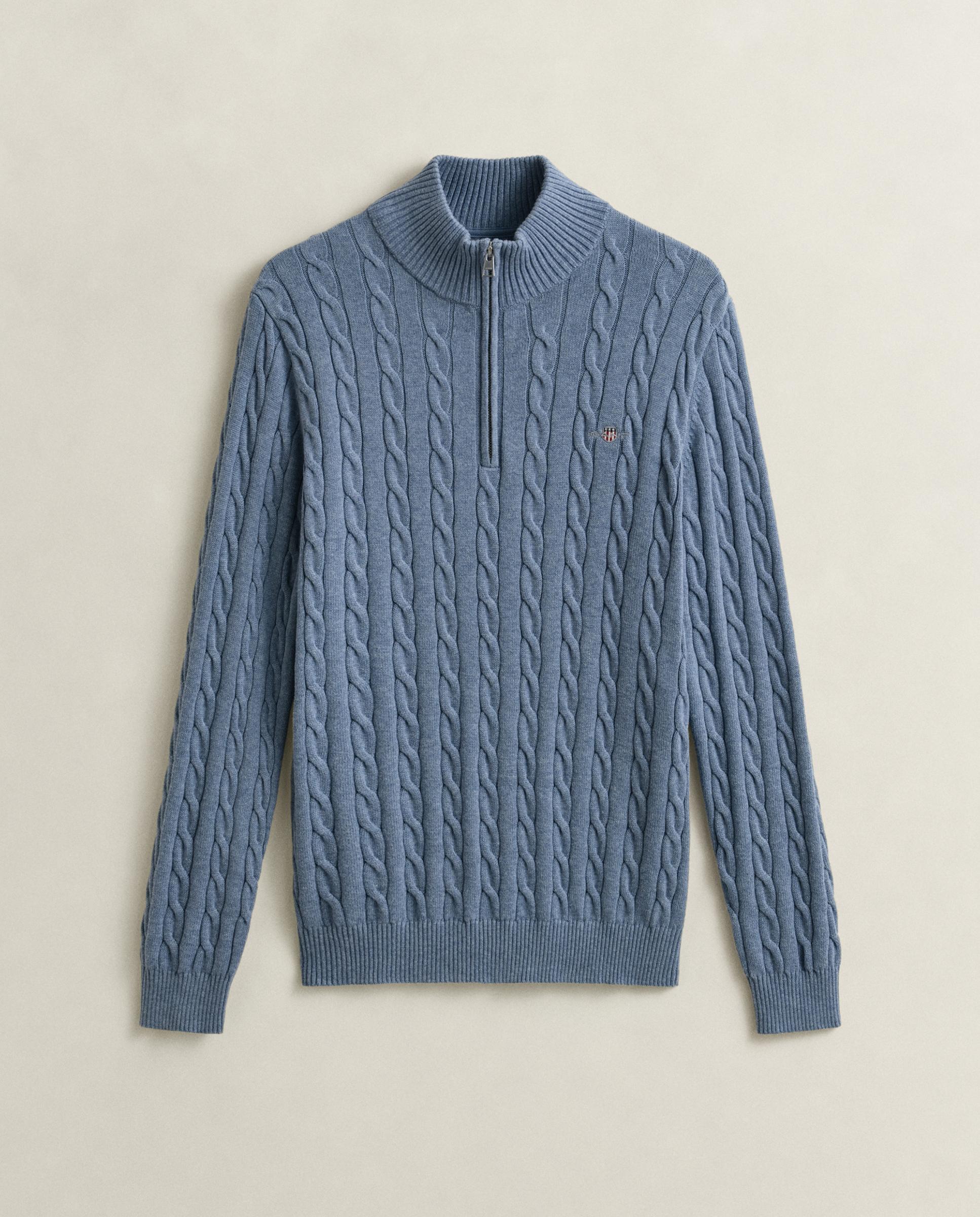 Camisola de Malha de Oitos com Meia Fecho Zip em Algodão Azul-celeste-5