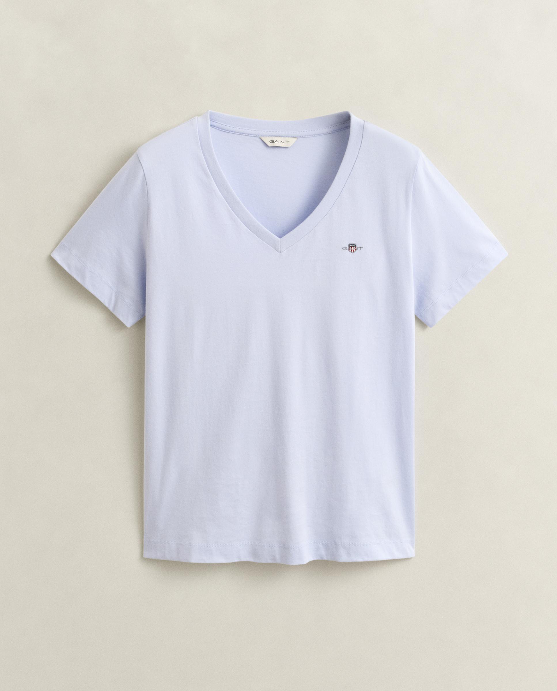 T-shirt Shield com Gola em V Azul-claro-2