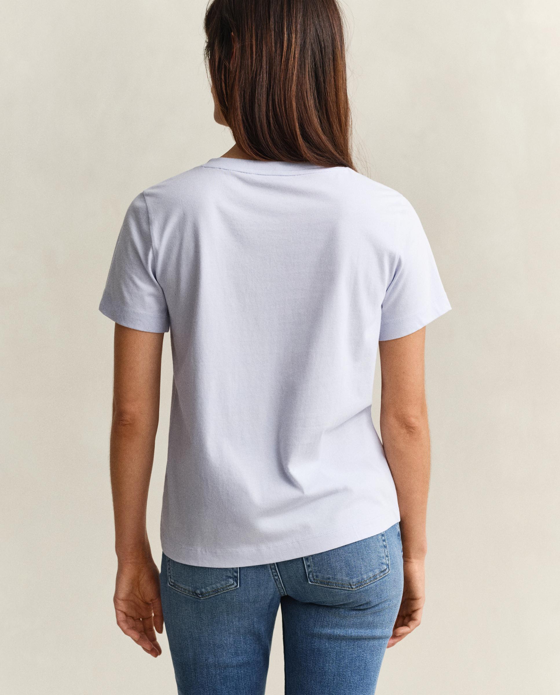 T-shirt Shield com Gola em V Azul-claro-3