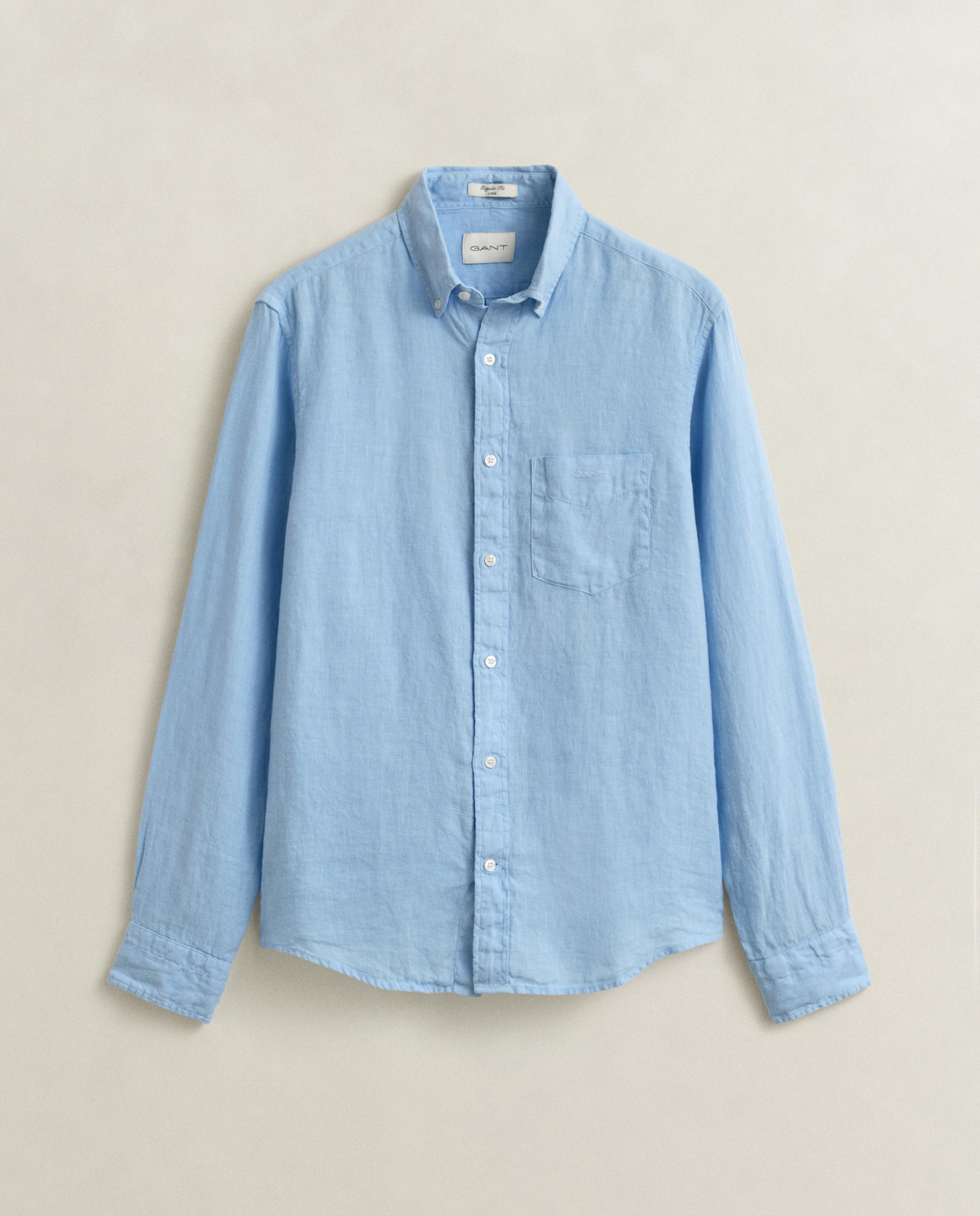 Camisa de Linho Lisa Azul-claro-1