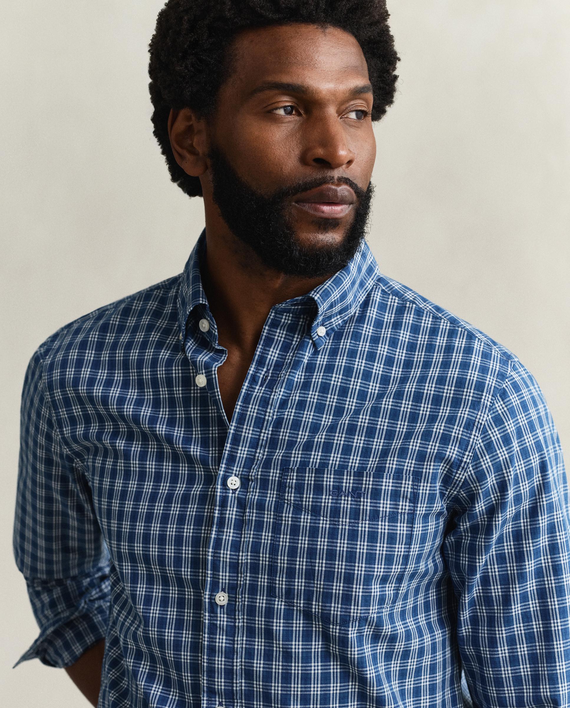 Camisa Aos Quadrados em Anil Azul-índigo-3