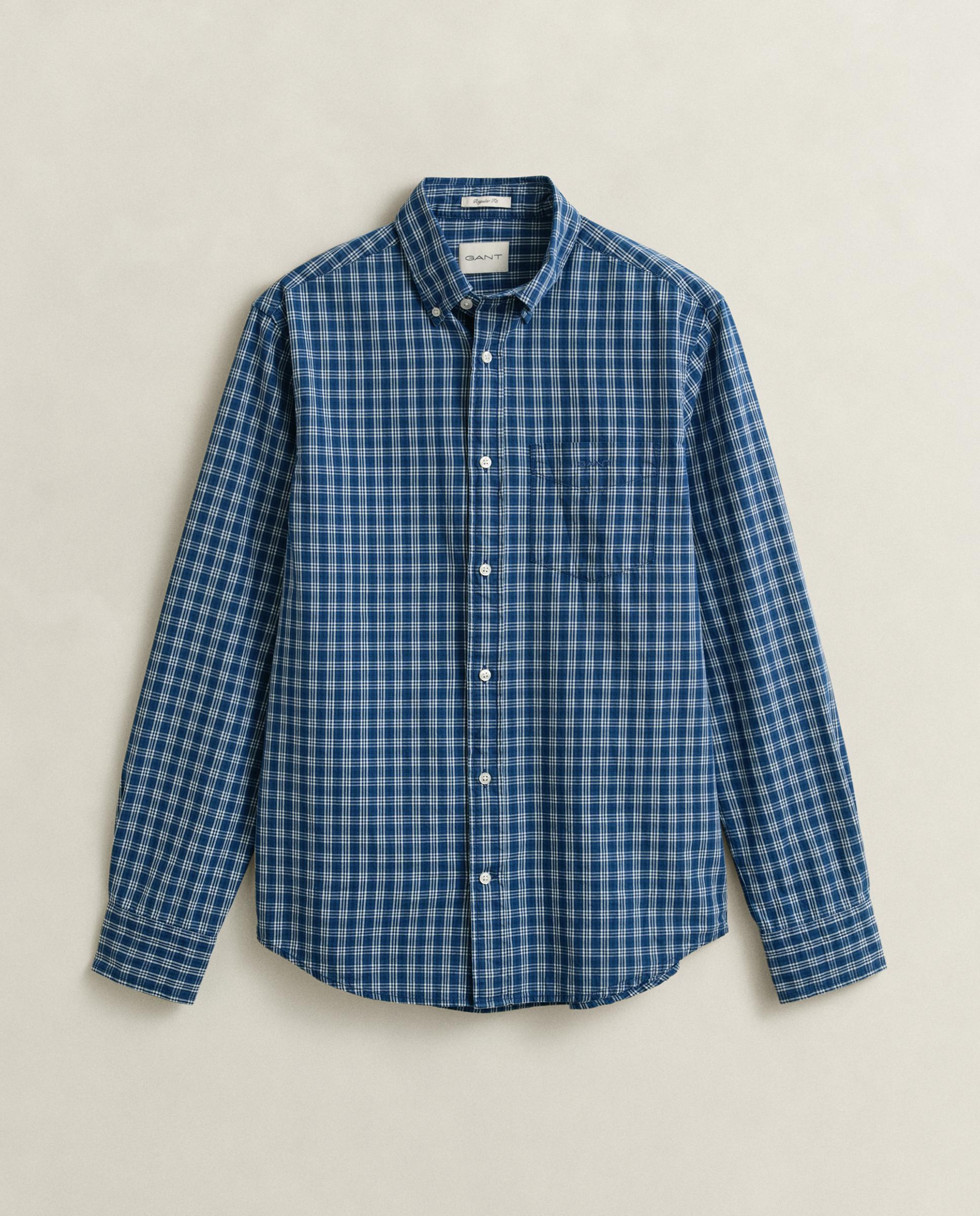 Camisa Aos Quadrados em Anil Azul-índigo-5