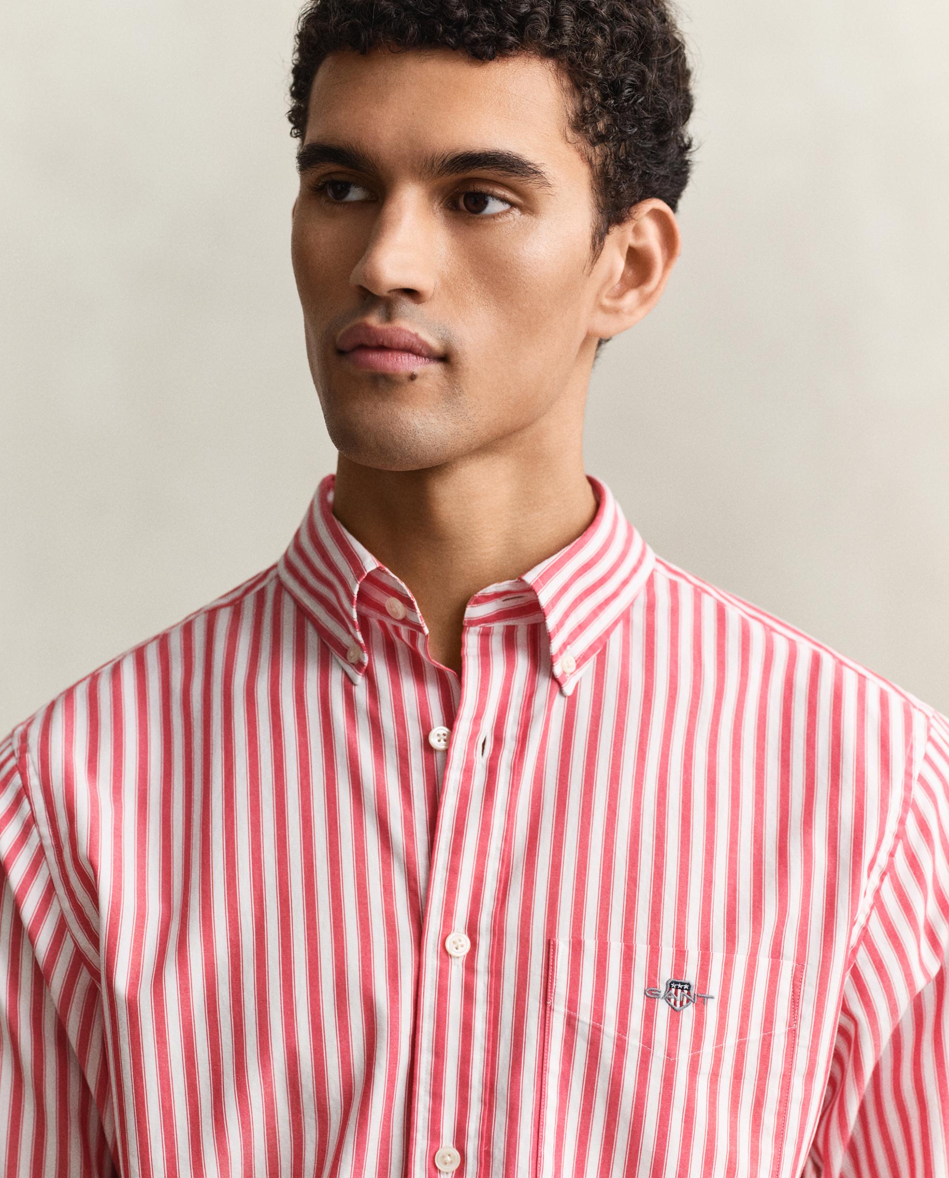 Camisa Clássica de Popelina Às Riscas Rosa-3