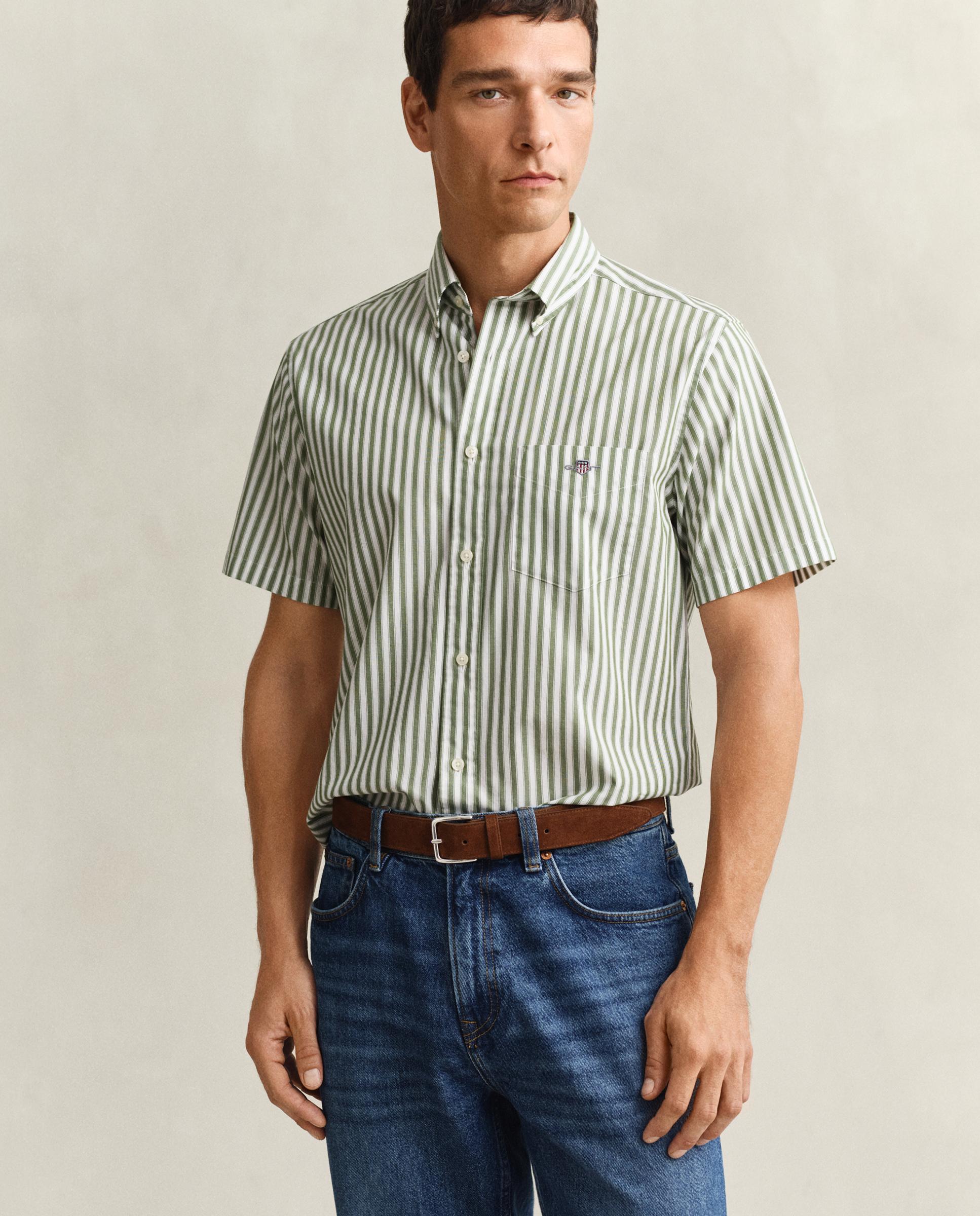 Imagem 0 de Camisa Clássica de Manga Curta em Popelina Às Riscas