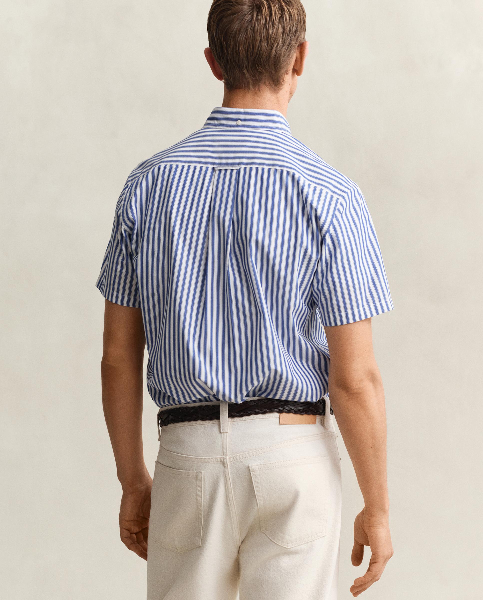 Camisa Clássica de Manga Curta em Popelina Às Riscas Azul-marinho-2