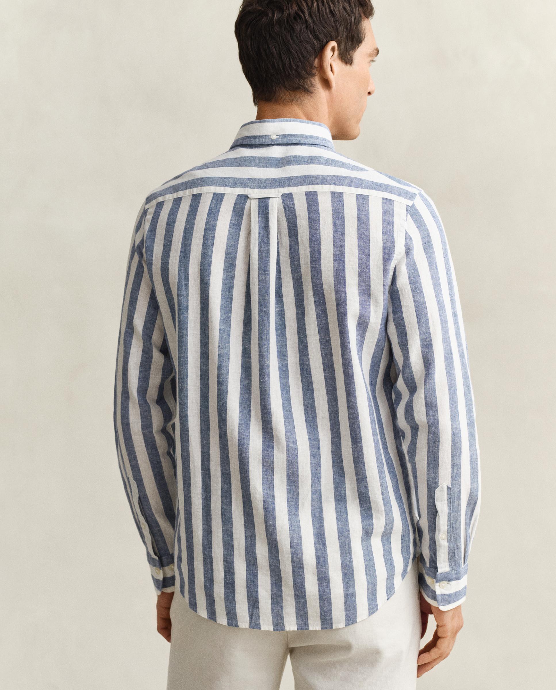 Camisa de Mistura de Linho Às Riscas Azul-celeste-2