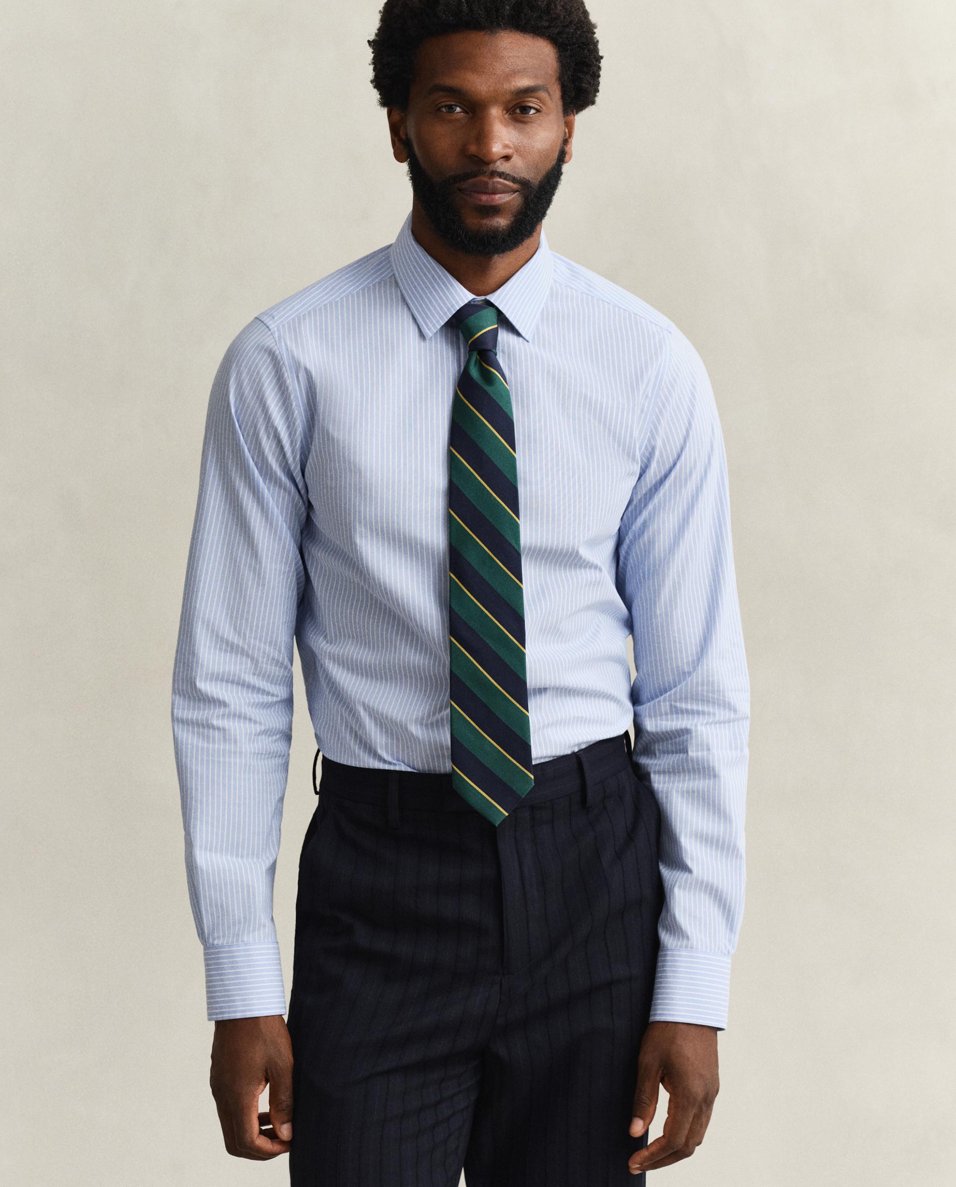 Camisa de Popelina Elástica Às Riscas Azul-celeste-1