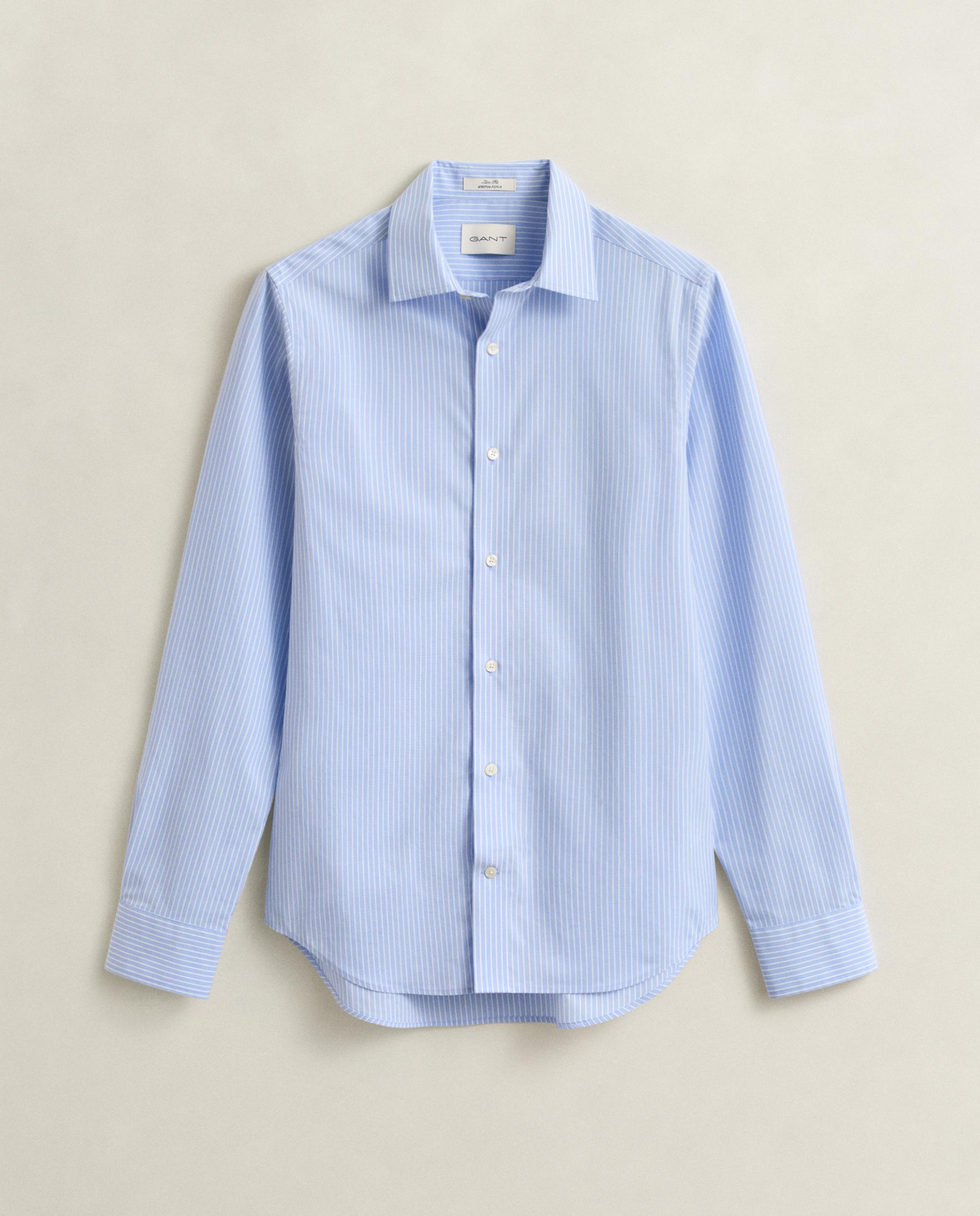 Camisa de Popelina Elástica Às Riscas Azul-celeste-5