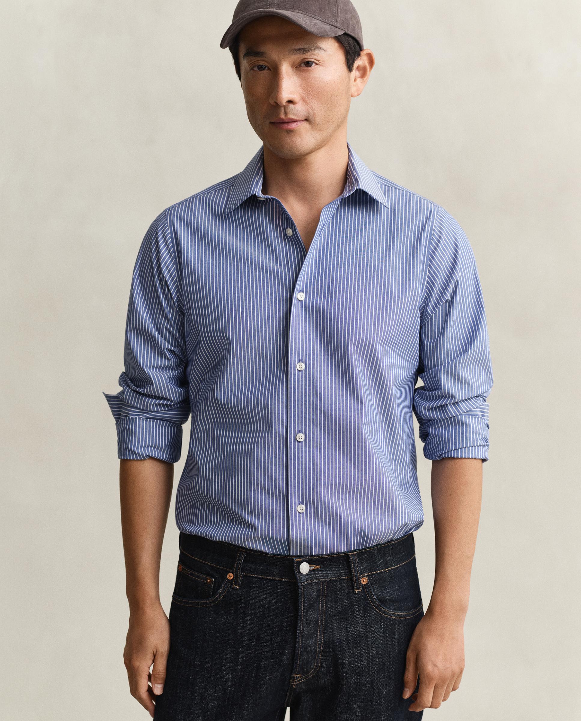 Camisa de Popelina Elástica Às Riscas Azul-1