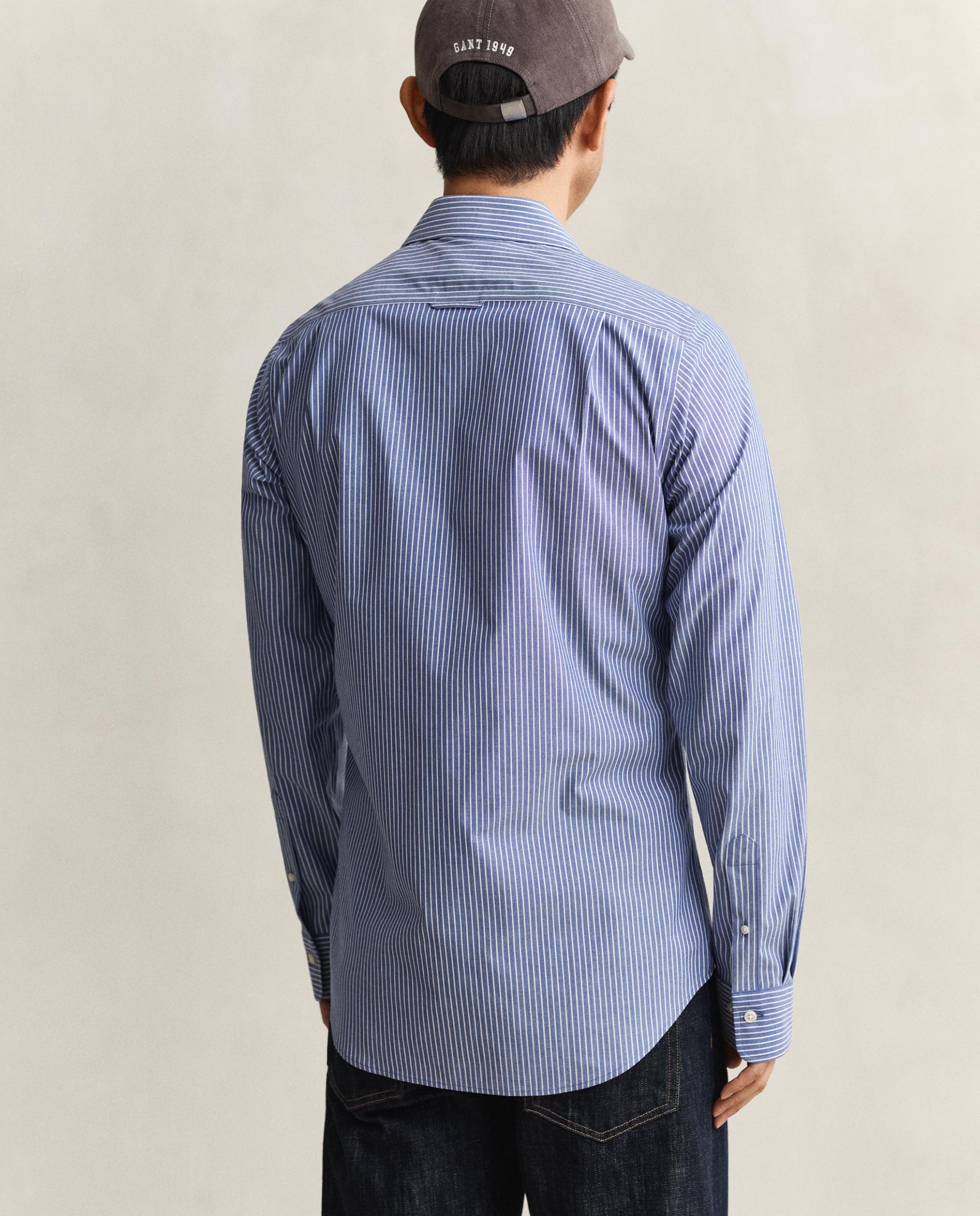 Camisa de Popelina Elástica Às Riscas Azul-2