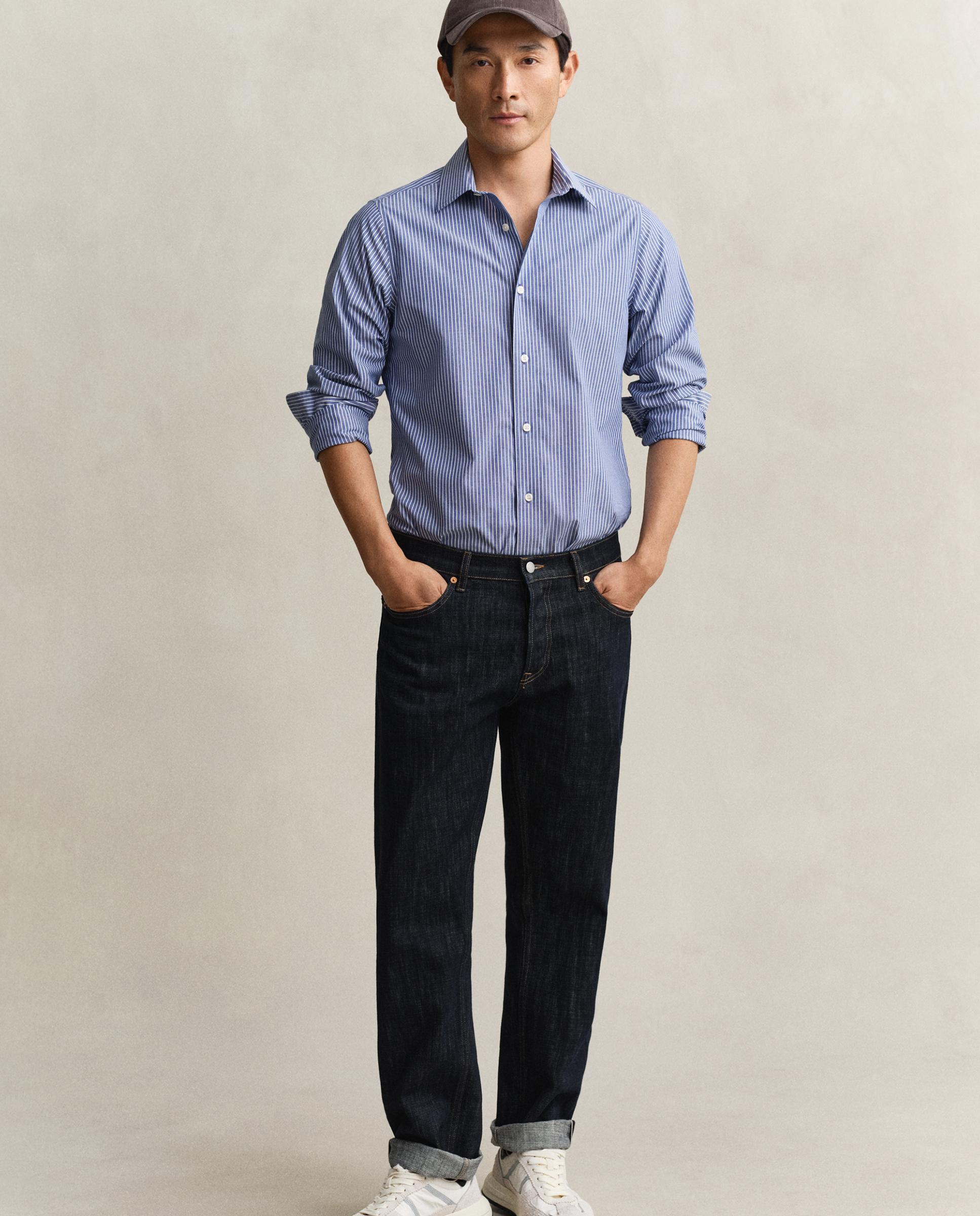 Camisa de Popelina Elástica Às Riscas Azul-4