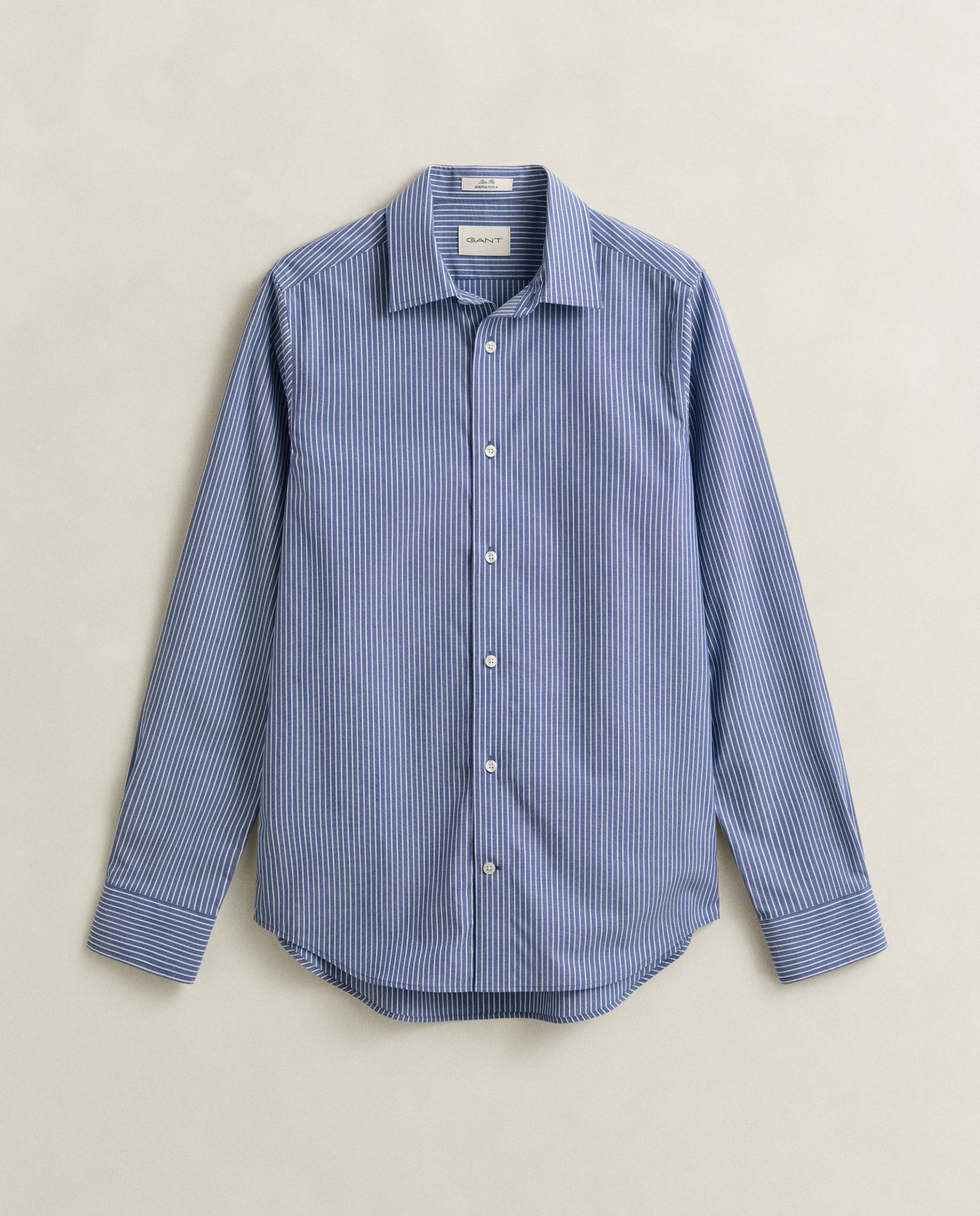 Camisa de Popelina Elástica Às Riscas Azul-5