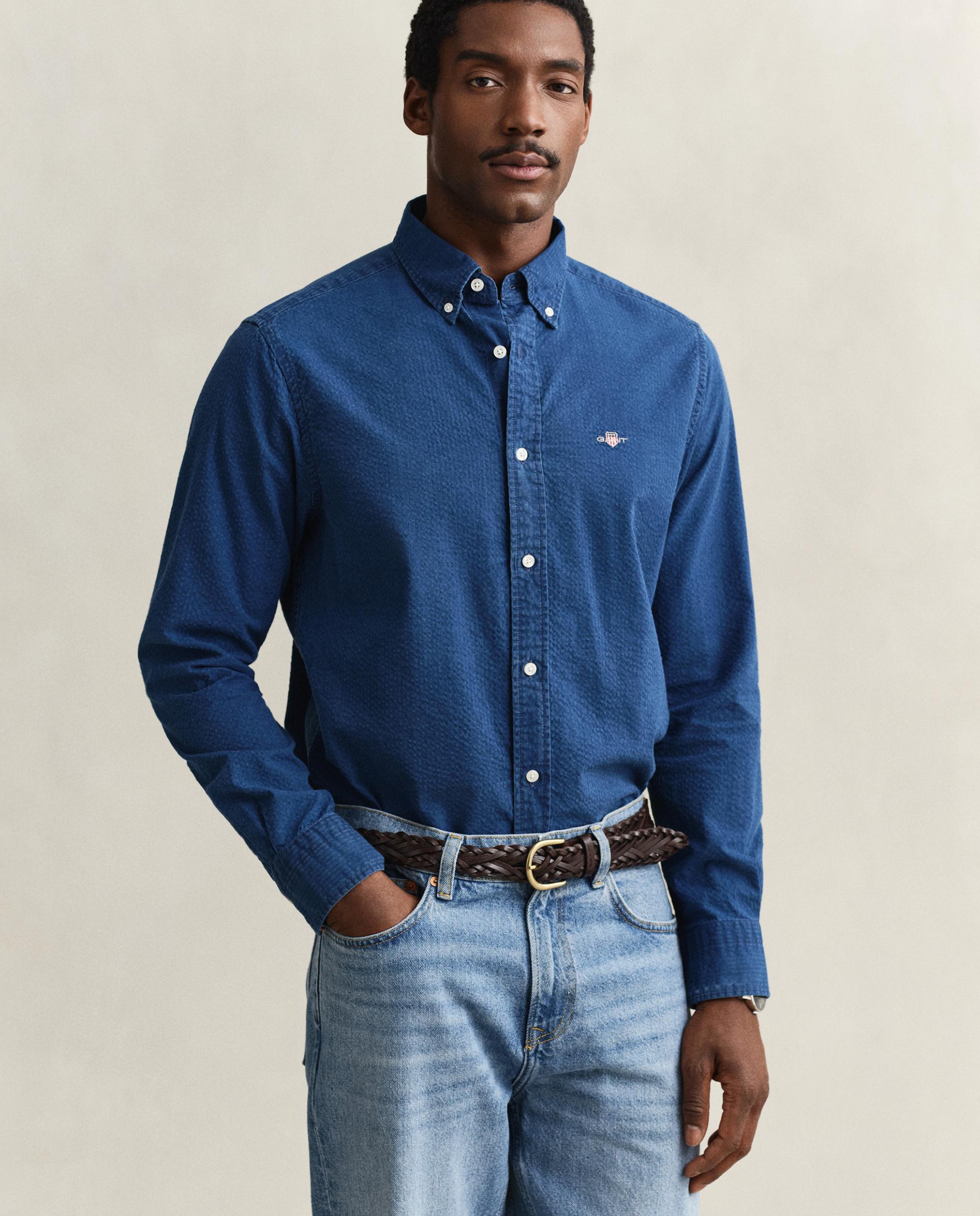 Camisa de Sirsaca em Azul Índigo Azul-1