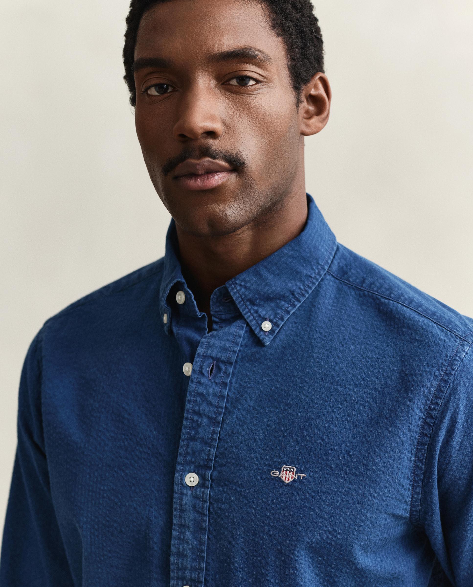 Camisa de Sirsaca em Azul Índigo Azul-3