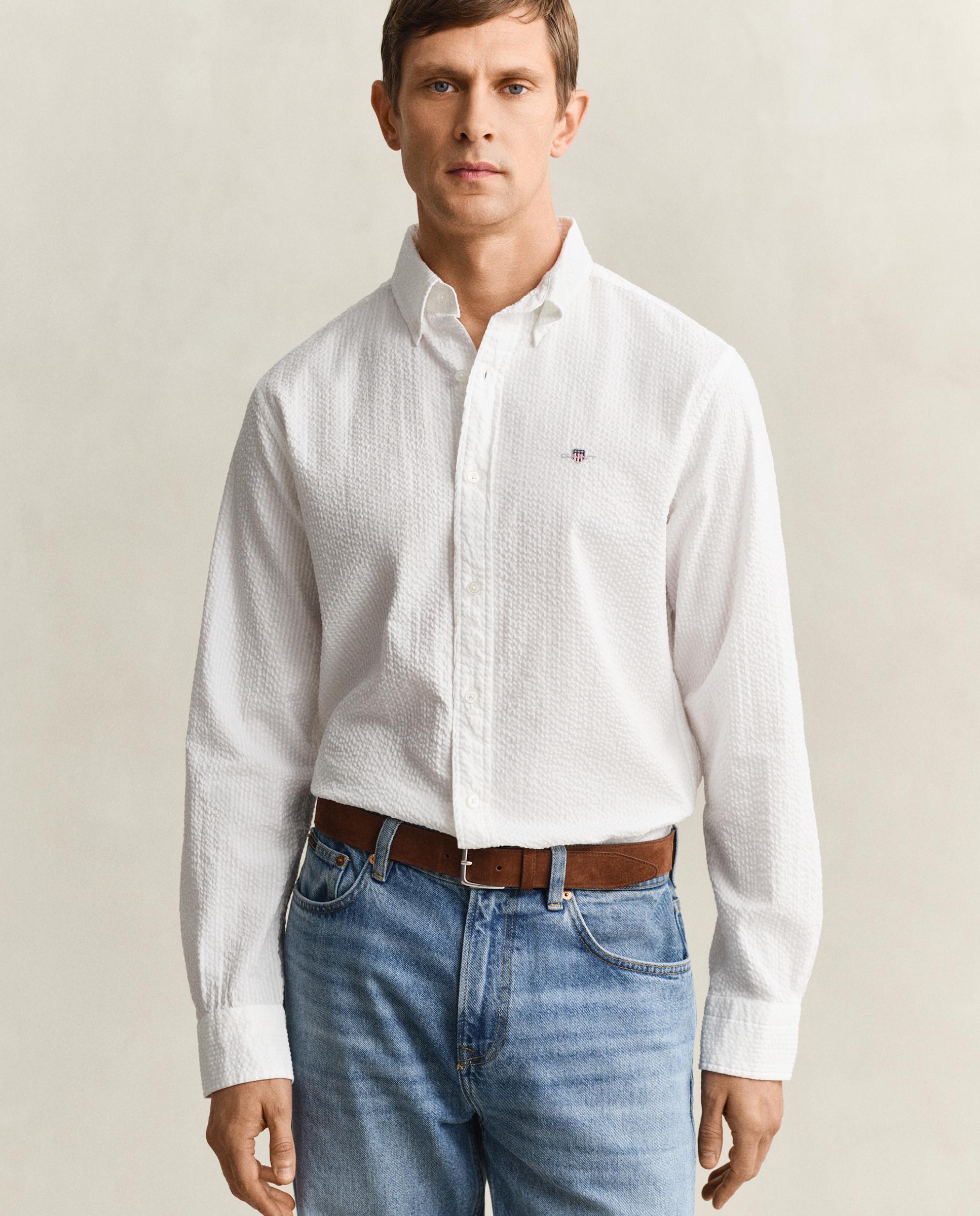 Camisa Regular Fit Seersucker Branco-1