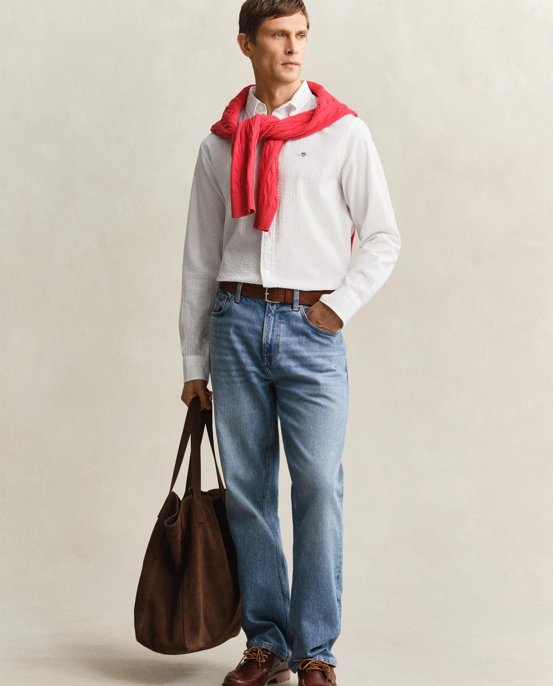 Camisa Regular Fit Seersucker Branco-4
