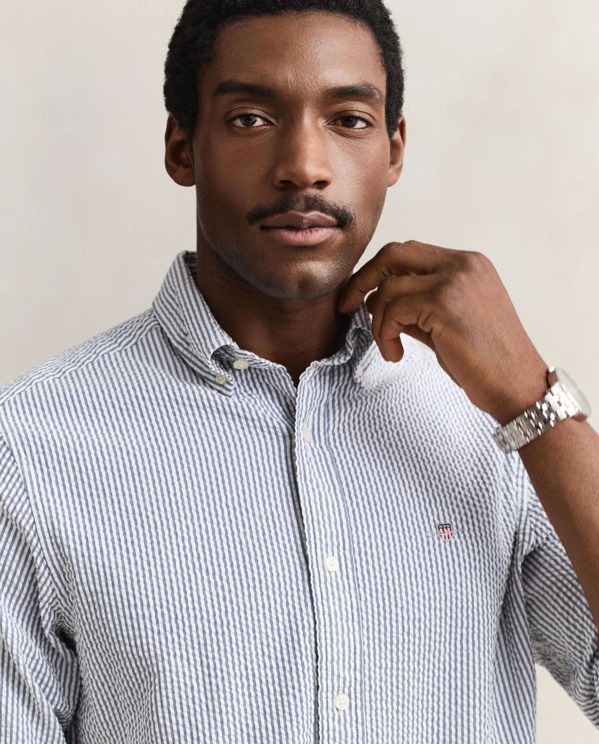 Camisa Regular Fit de Sirsaca Às Riscas Azul-celeste-3