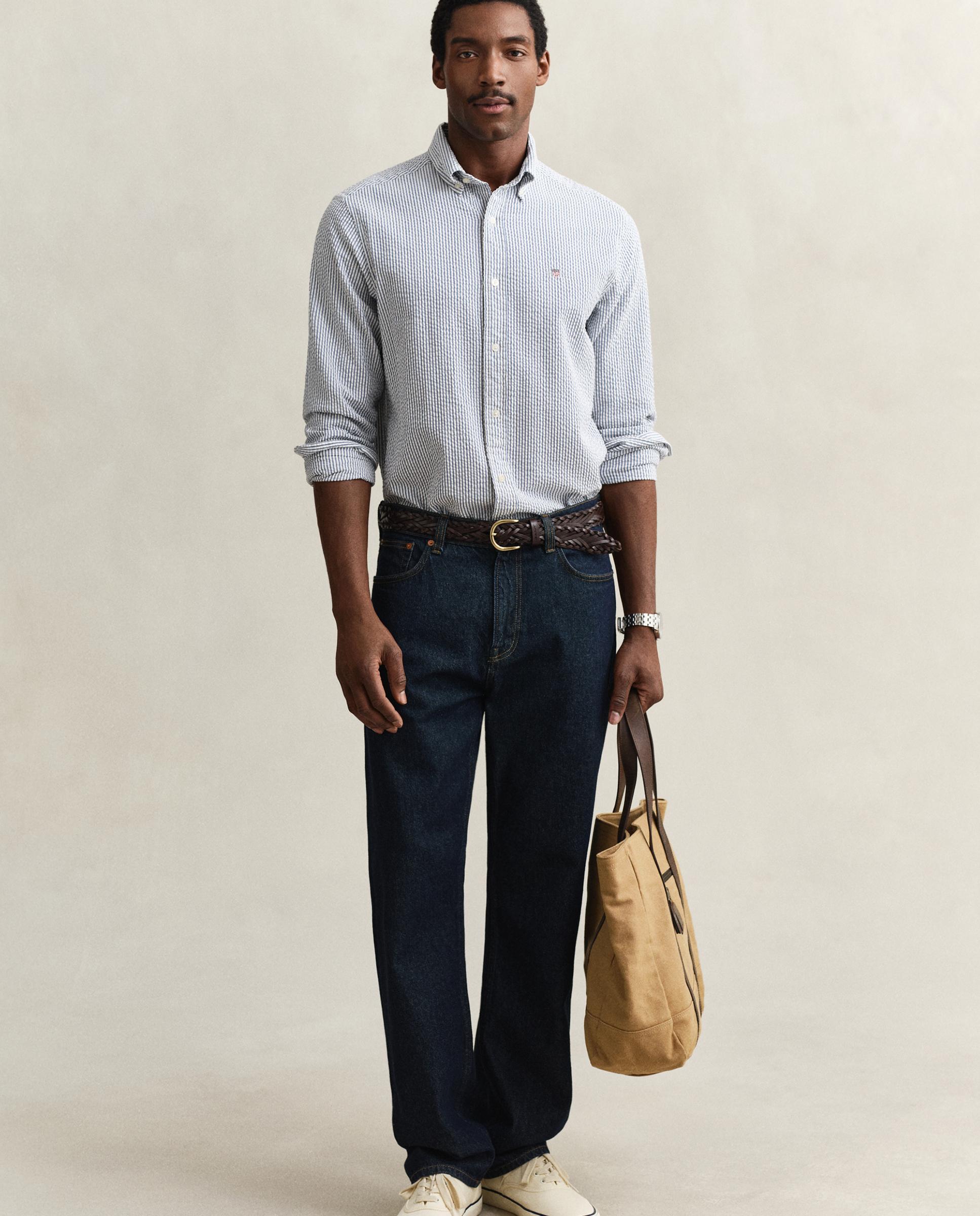 Camisa Regular Fit de Sirsaca Às Riscas Azul-celeste-4