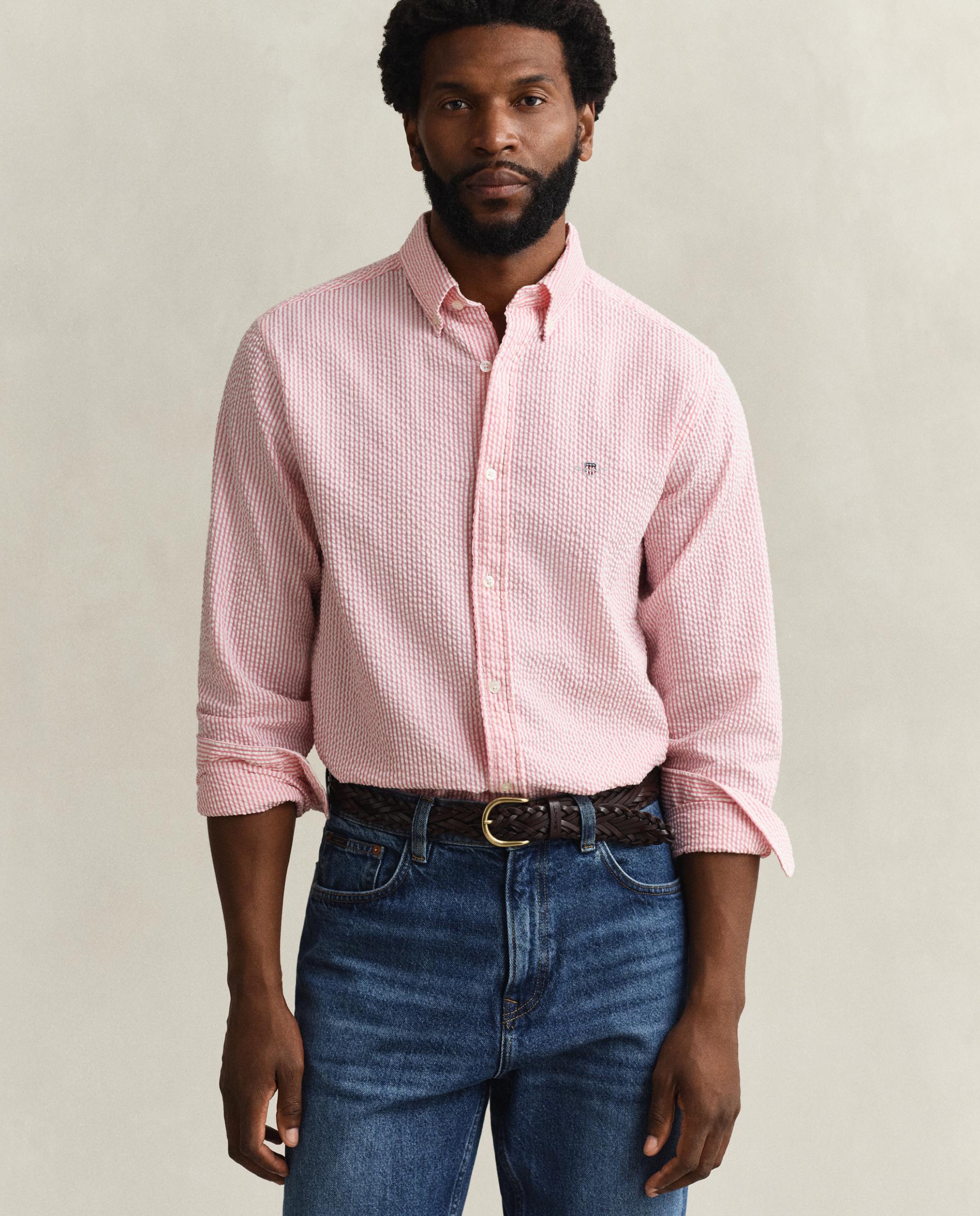 Camisa Regular Fit de Sirsaca Às Riscas Rosa-claro-1