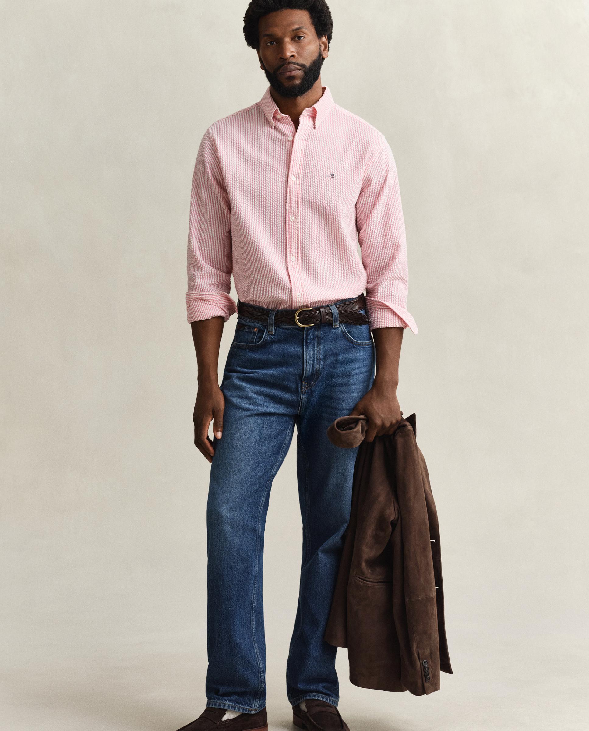Camisa Regular Fit de Sirsaca Às Riscas Rosa-claro-4