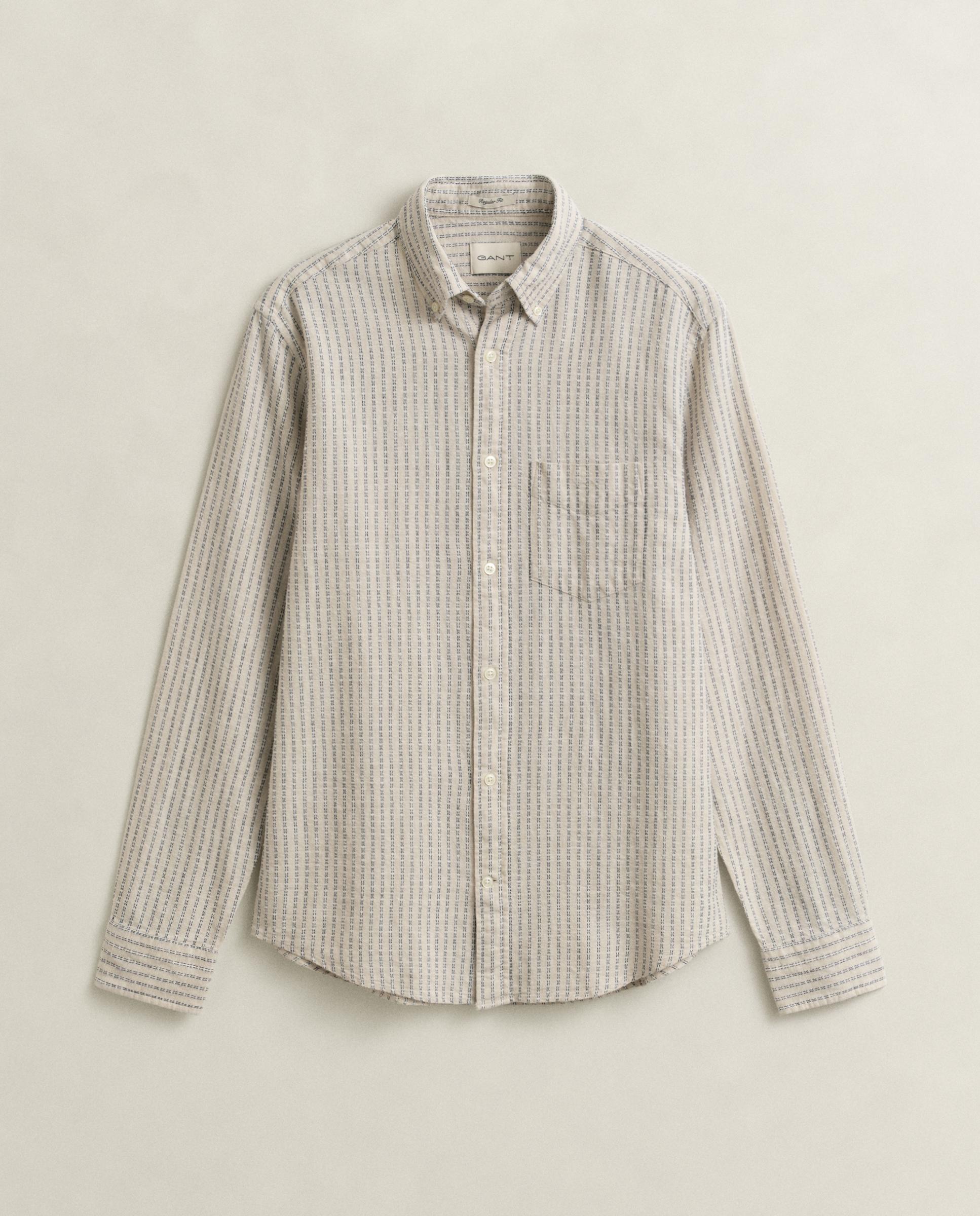 Camisa de Mistura de Linho Às Riscas Bege-1