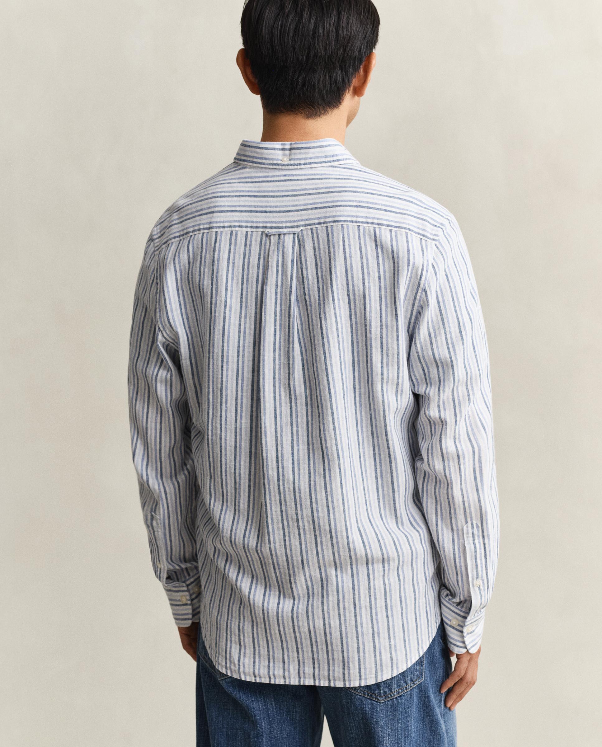 Camisa de Mistura de Linho Às Riscas Azul-celeste-2