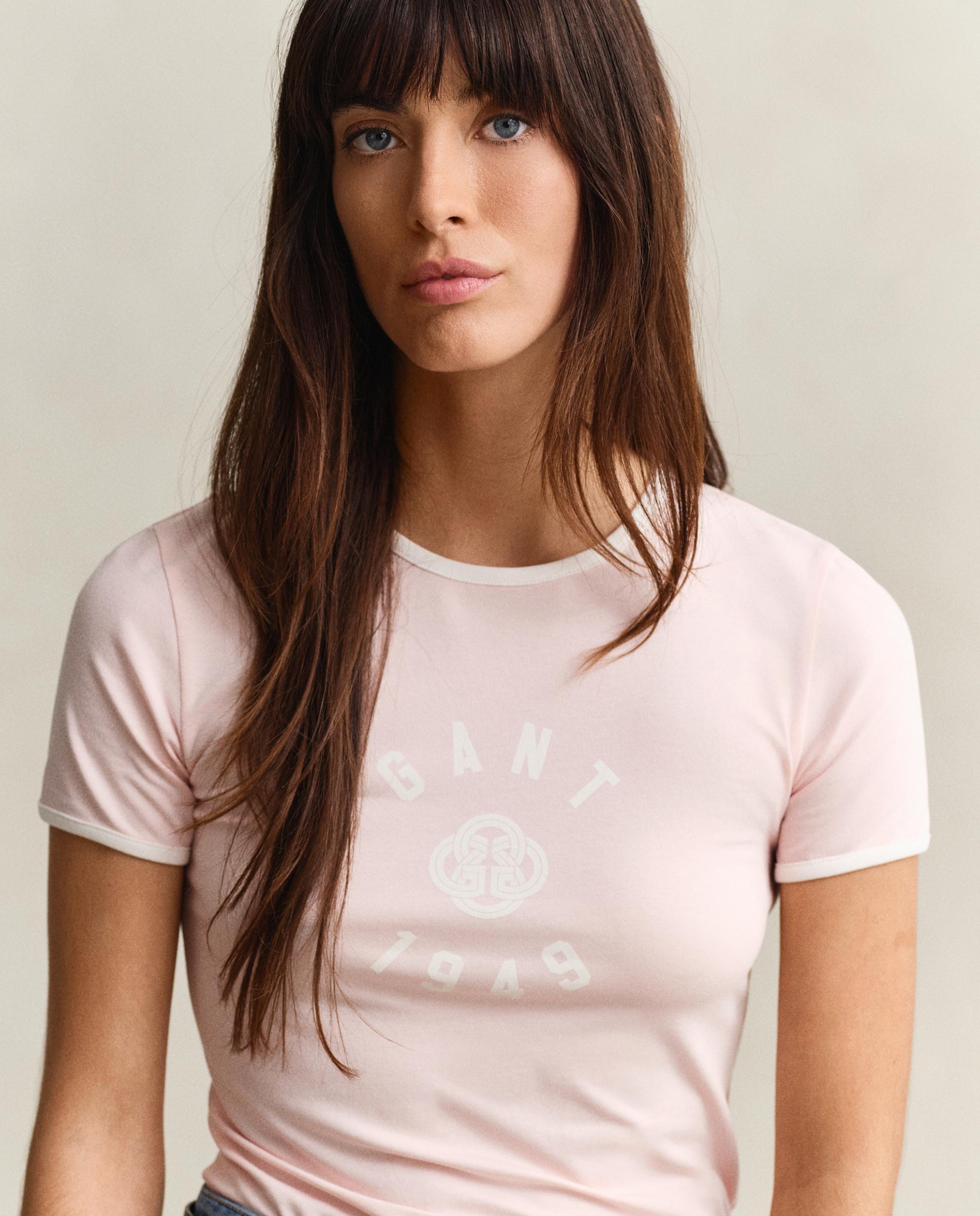 T-shirt Ringer de Manga Curta Rosa-3