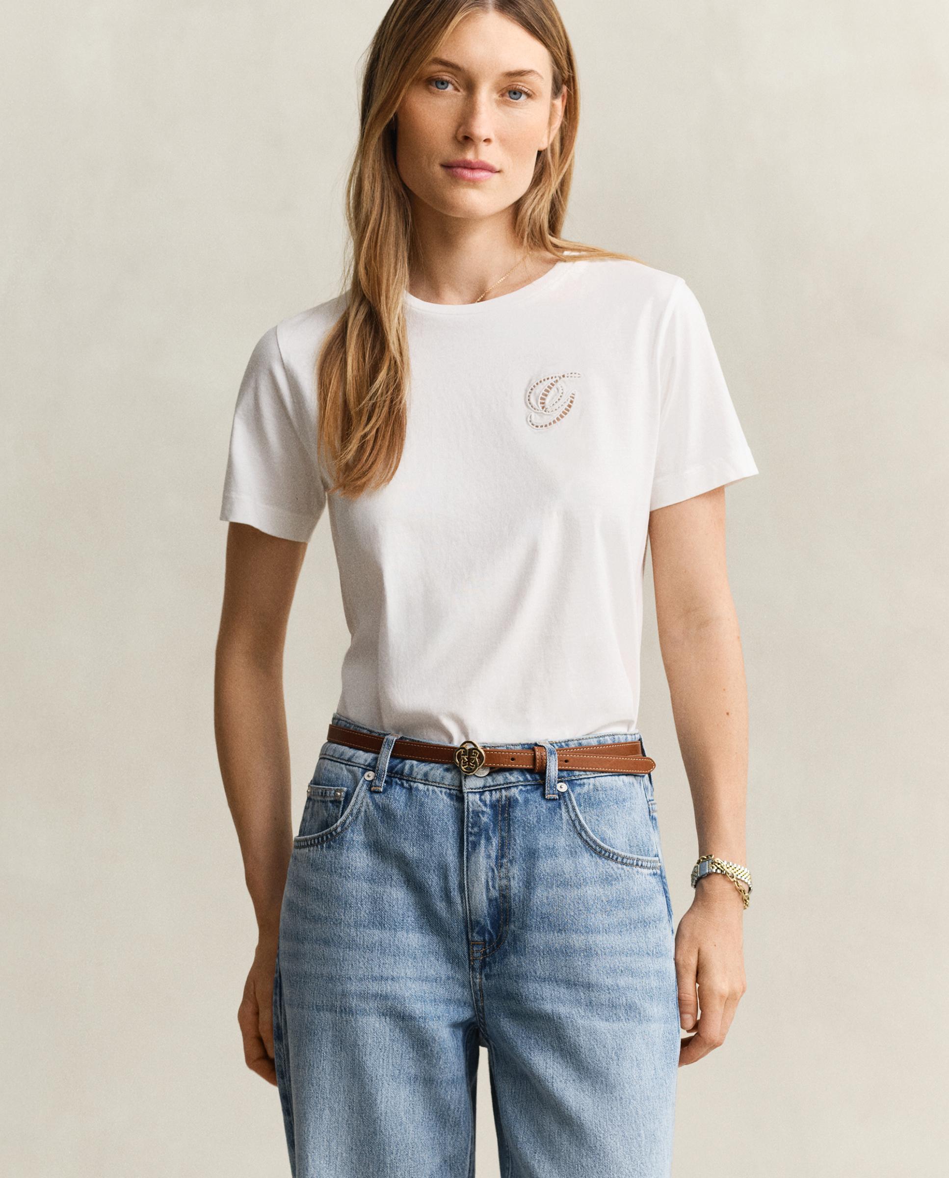 T-shirt de Manga Curta com Inscrição Branco-1