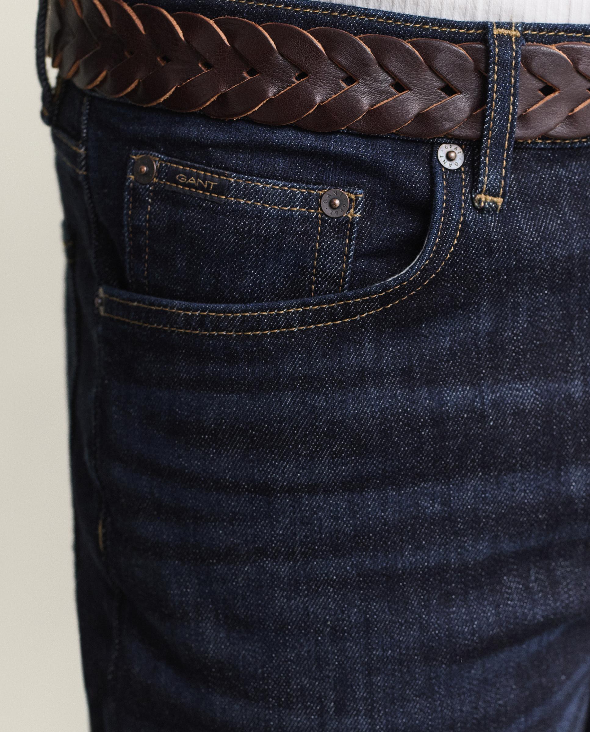 Jeans Slim Fit com Bolsos Azul-escuro-3