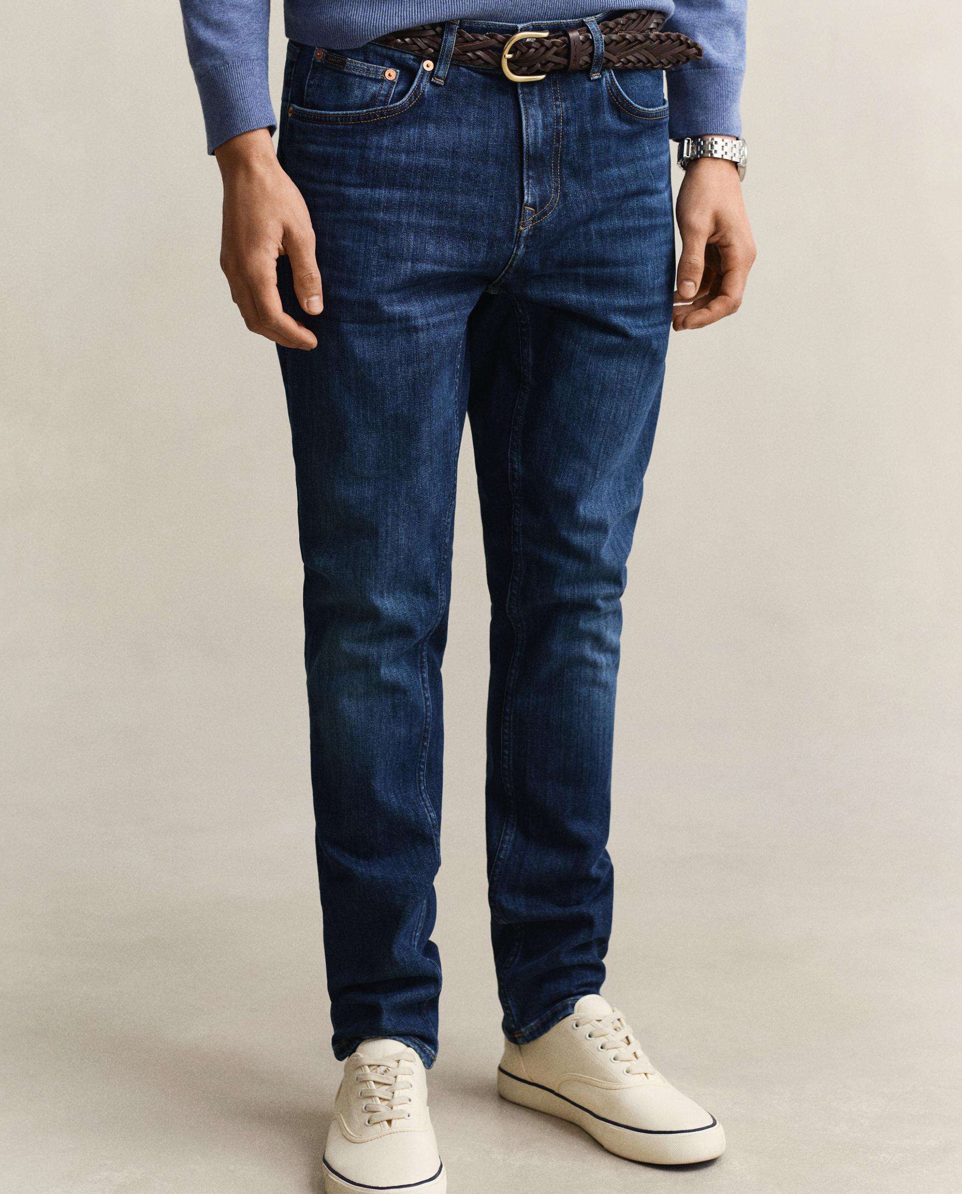 Jeans Slim Fit com Bolsos Azul-3