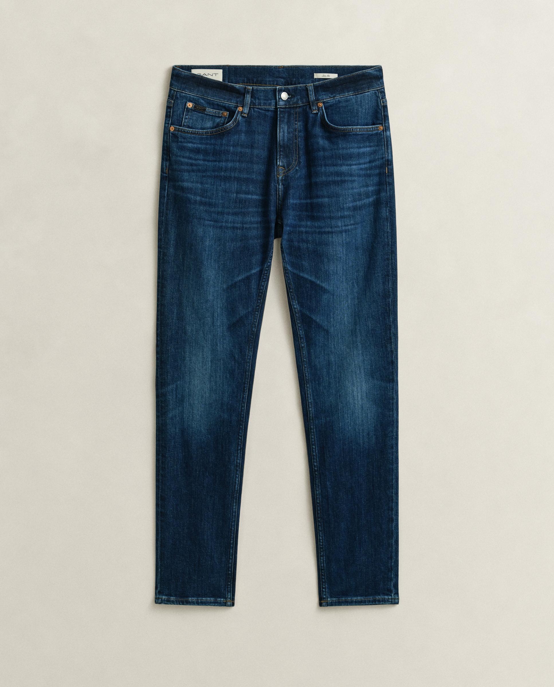 Jeans Slim Fit com Bolsos Azul-4