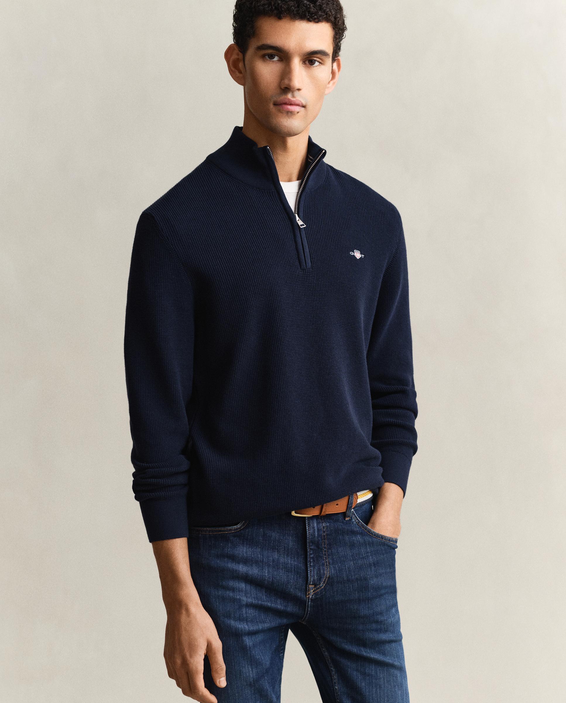 Camisola de Algodão com Meia Fecho Zip Azul-1