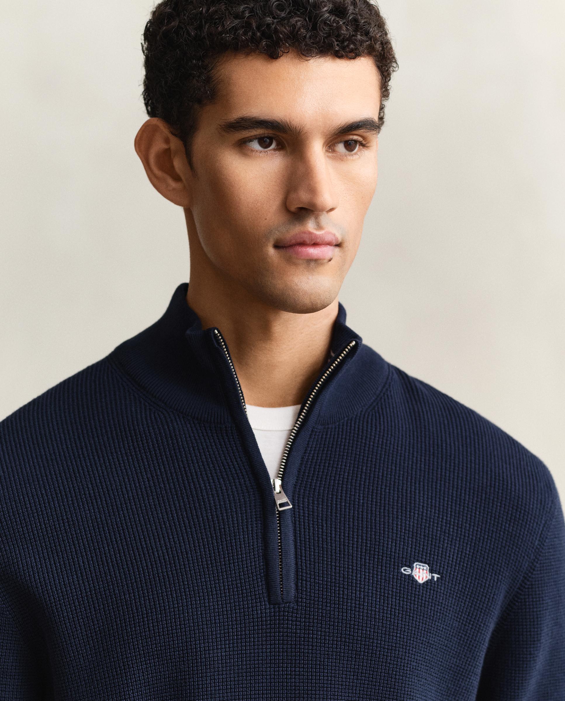 Camisola de Algodão com Meia Fecho Zip Azul-3