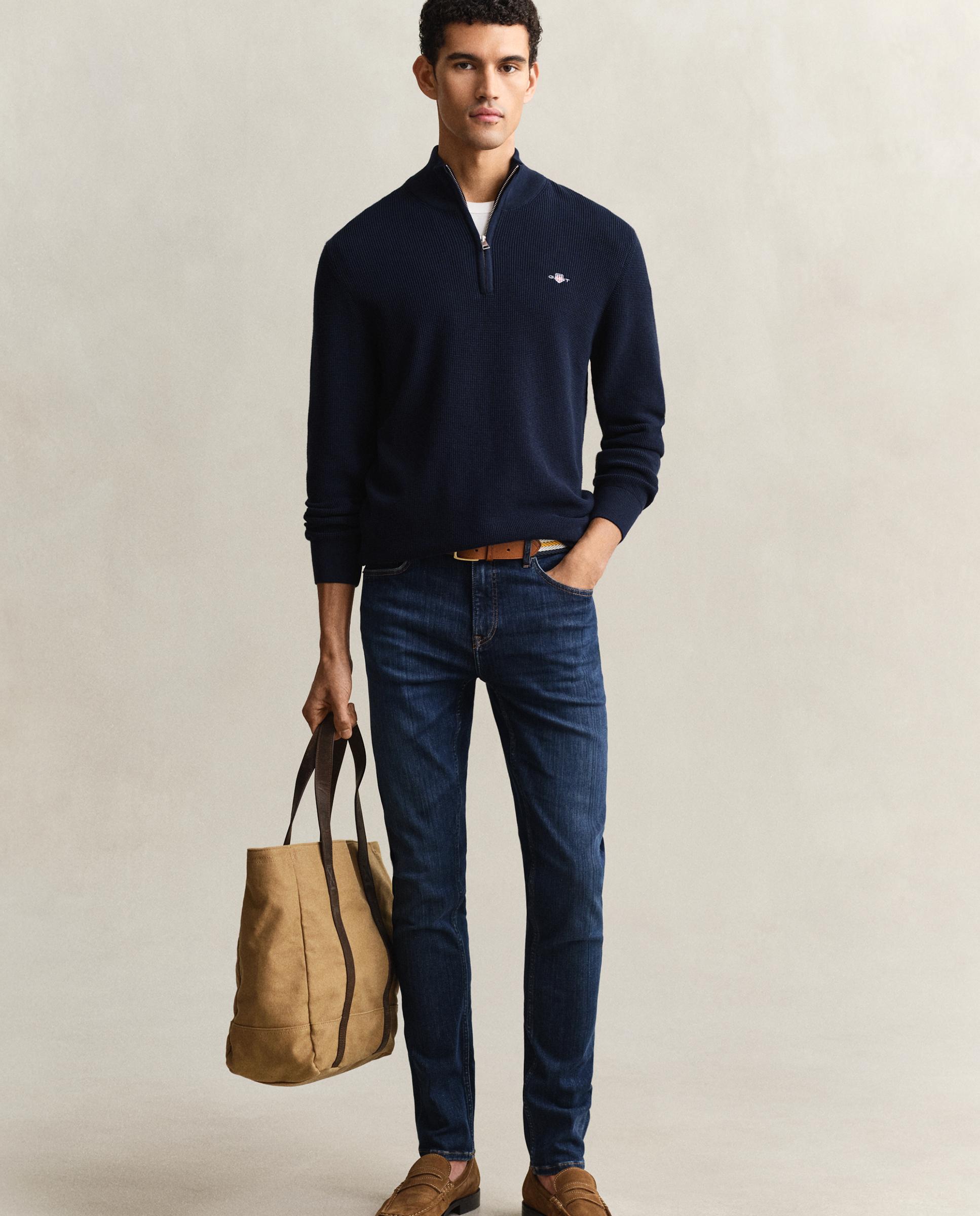 Camisola de Algodão com Meia Fecho Zip Azul-4