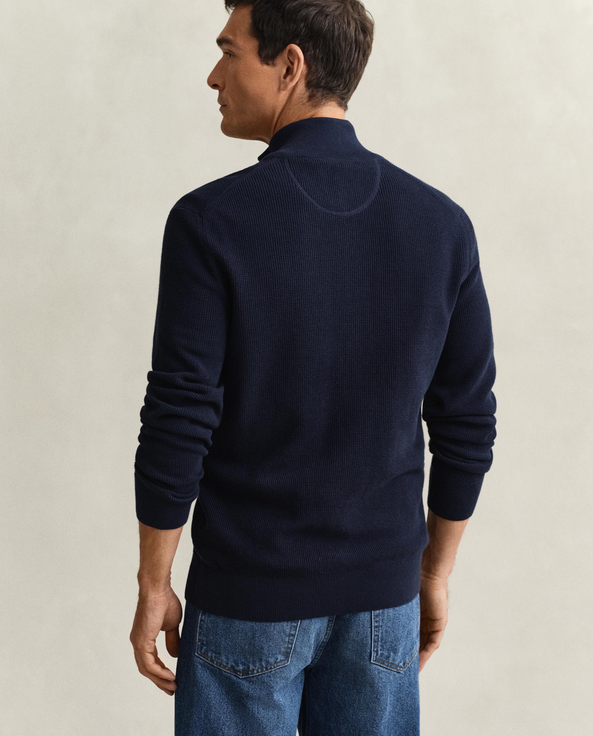 Cárdigan de Algodão com Fecho Zip e Textura Azul-marinho-2