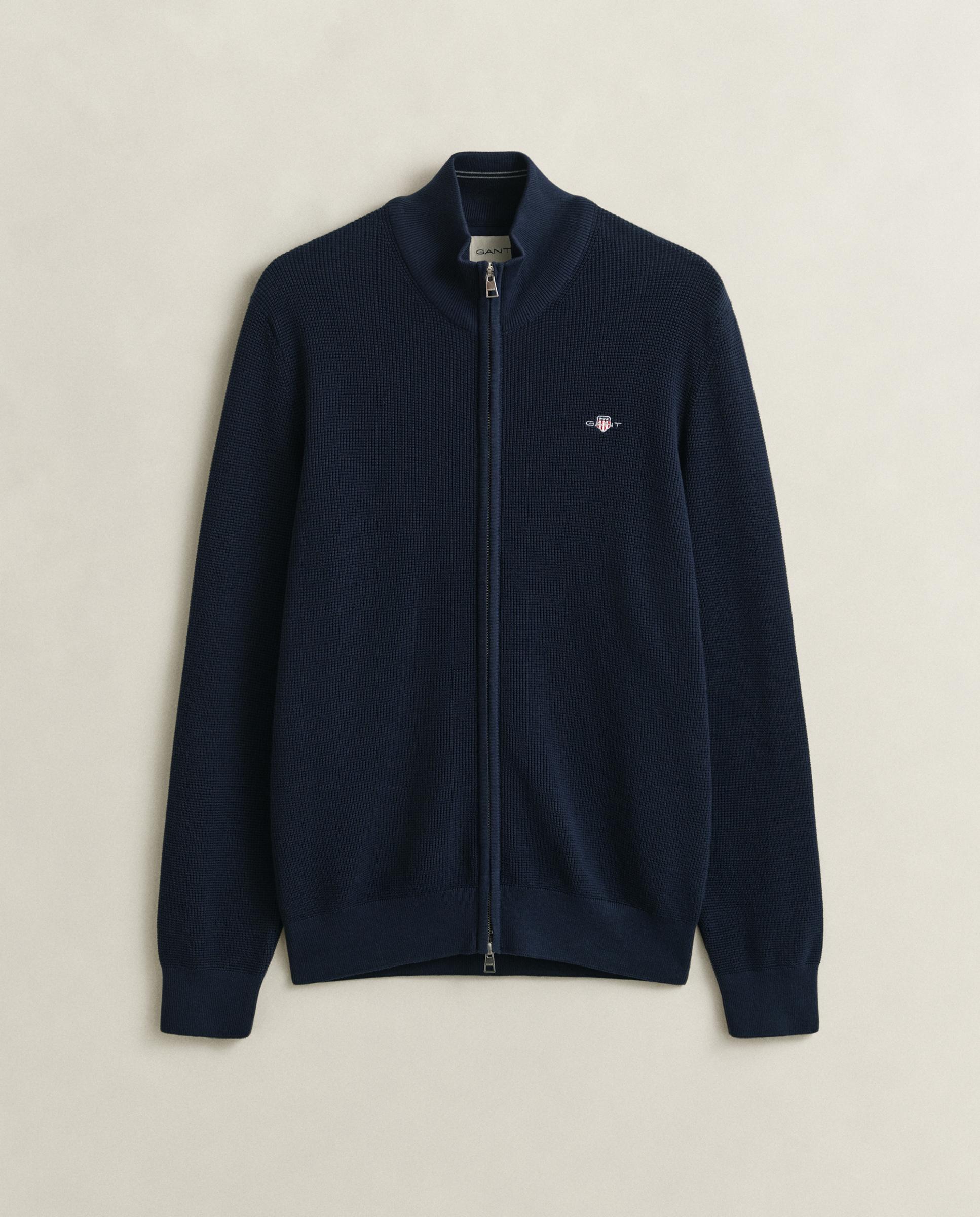 Cárdigan de Algodão com Fecho Zip e Textura Azul-marinho-5