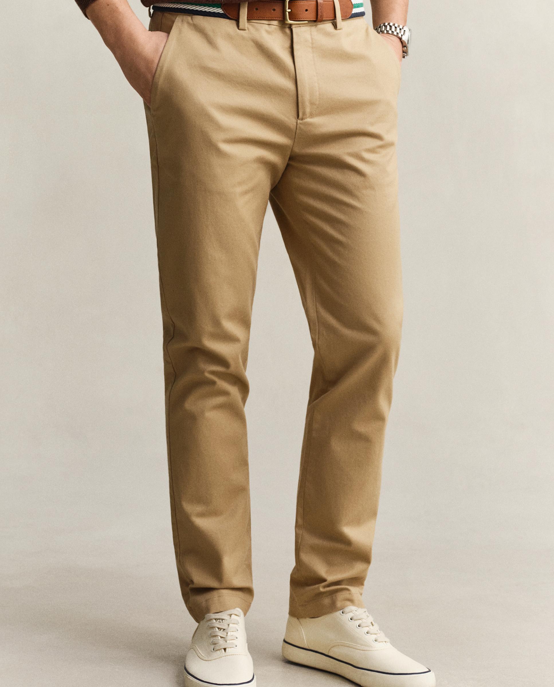 Calças Chino Slim com Detalhes Oxford Castanho-2