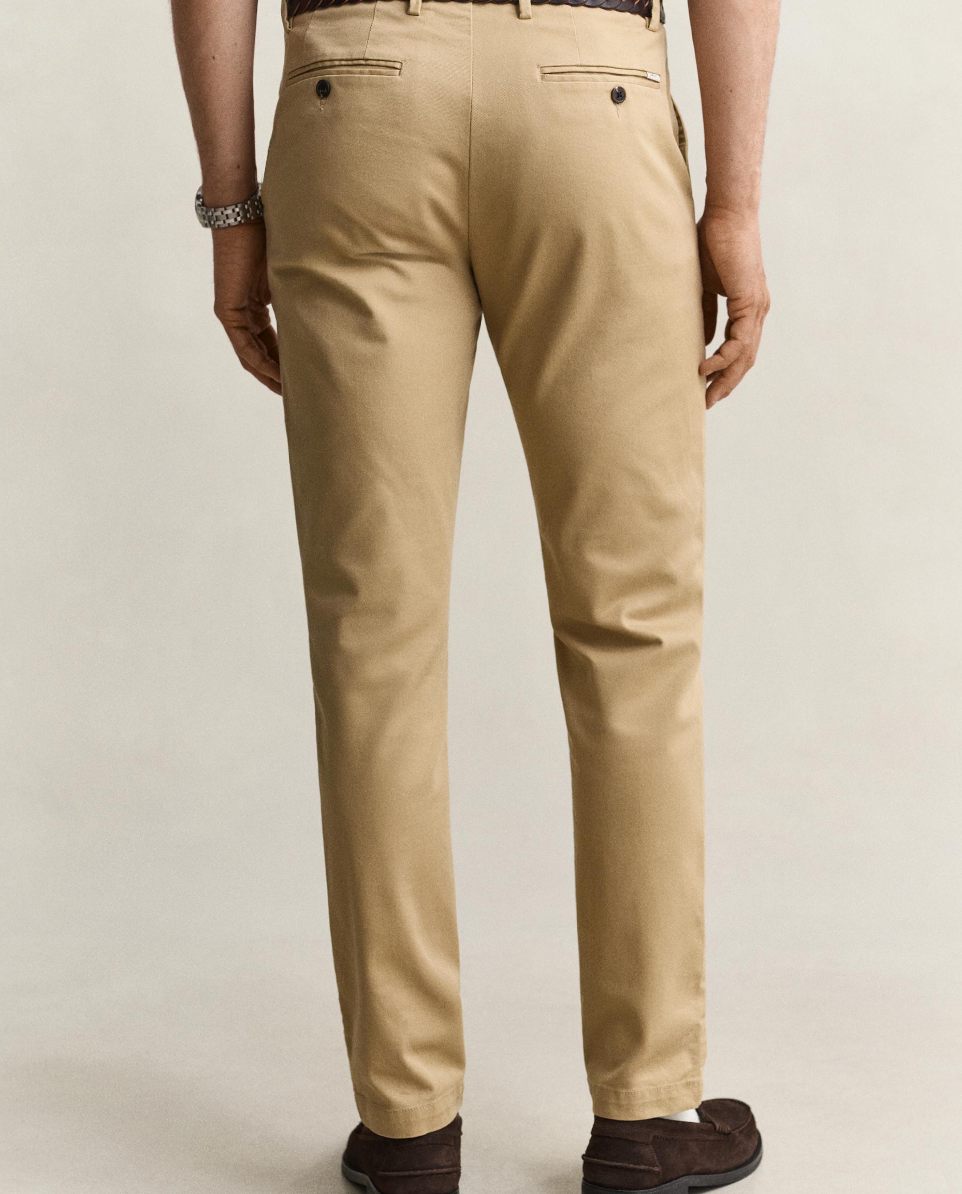 Calças Chino Slim com Detalhes Oxford Castanho-3