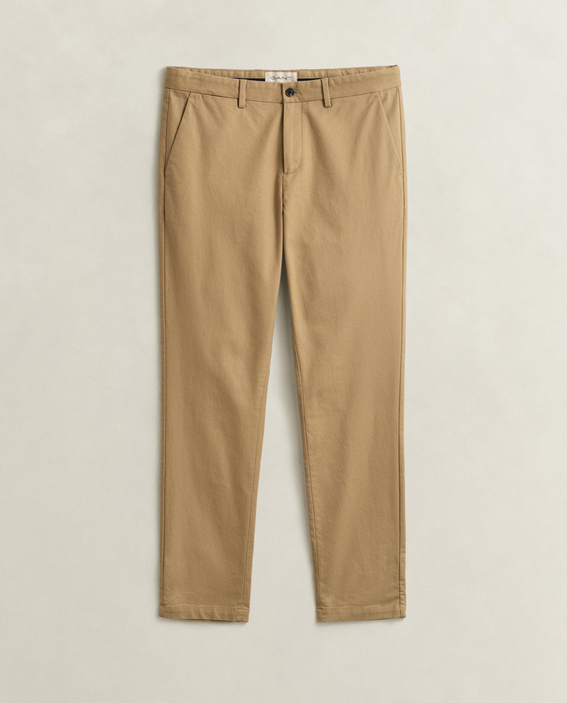 Calças Chino Slim com Detalhes Oxford Castanho-5