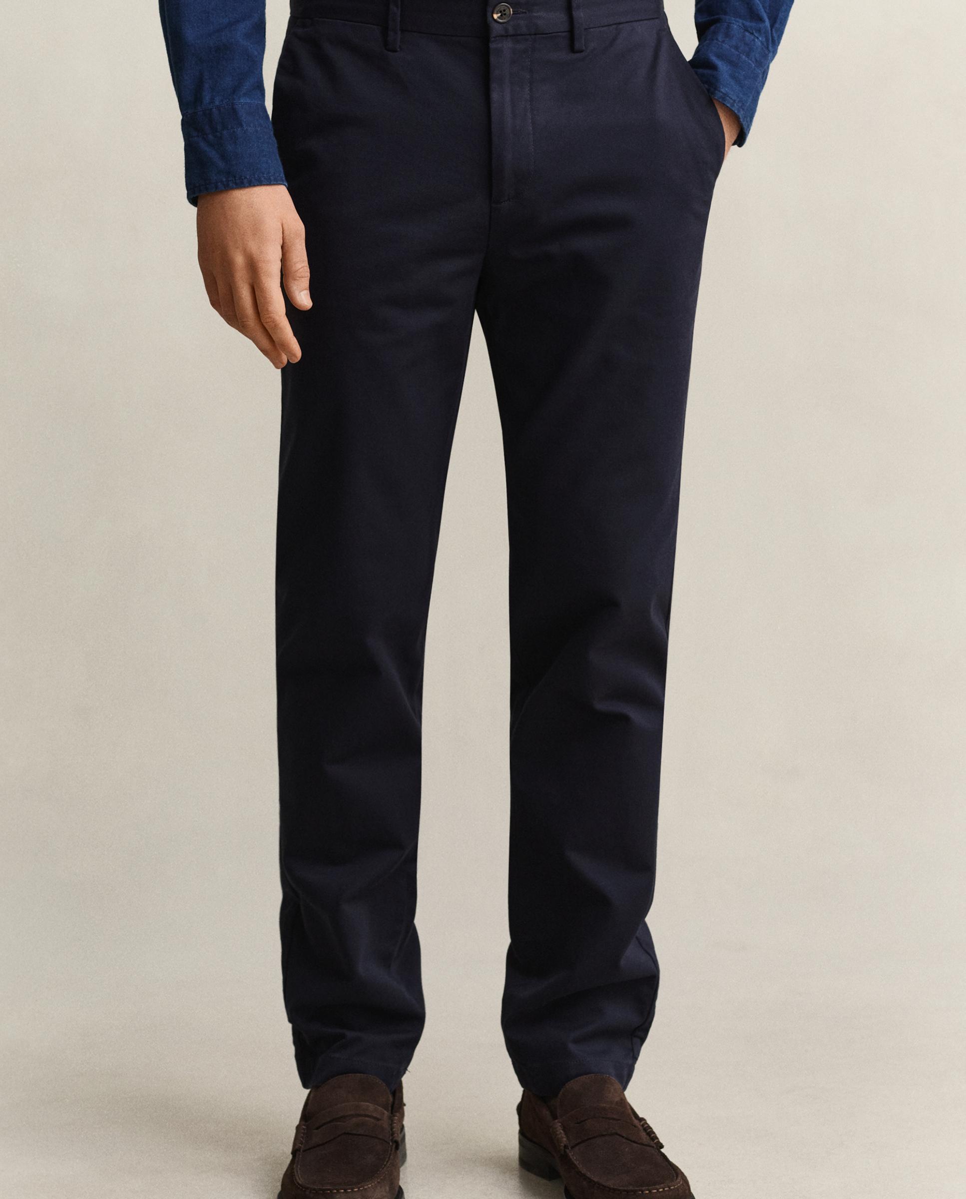 Calças Chino Slim com Detalhes Oxford Azul-escuro-2