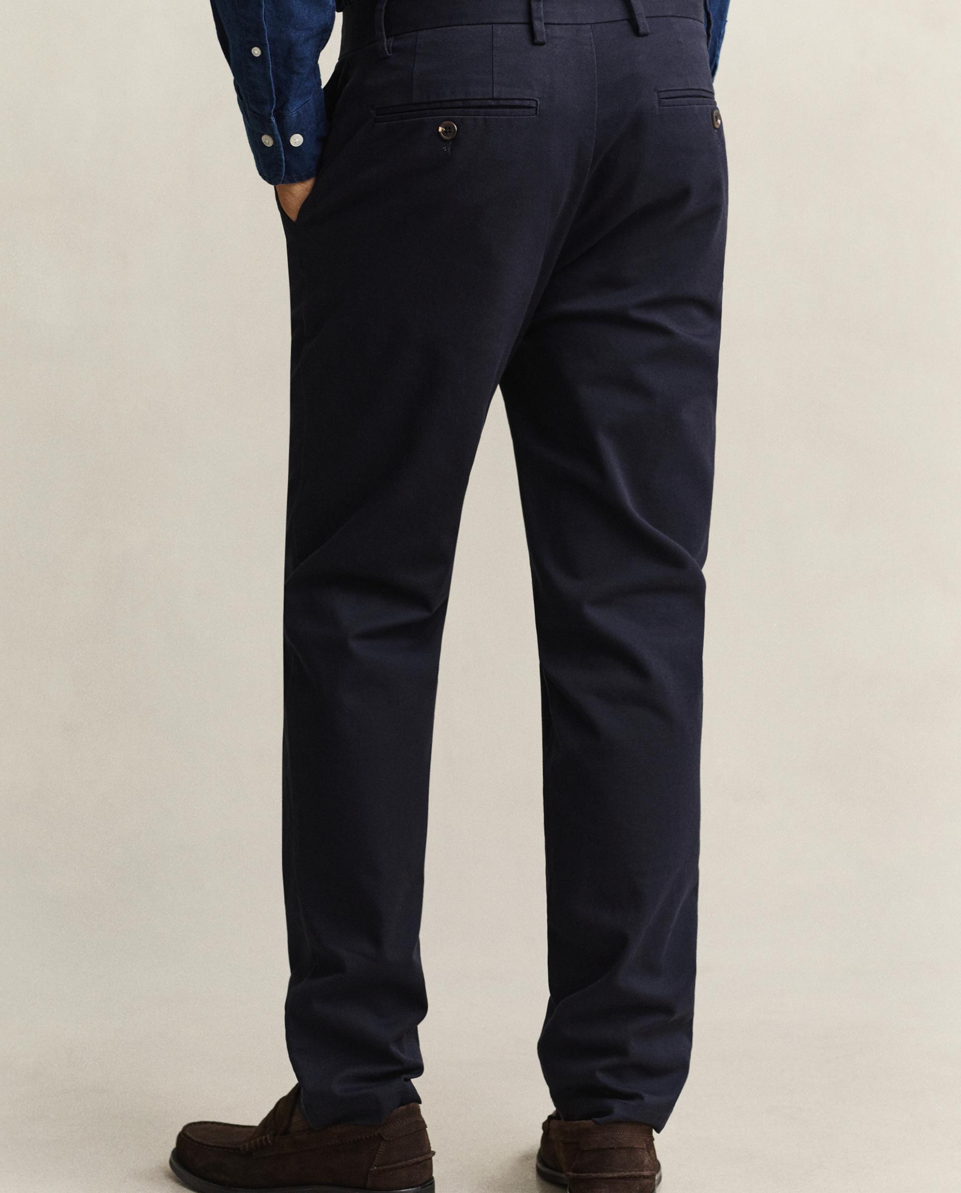 Calças Chino Slim com Detalhes Oxford Azul-escuro-3