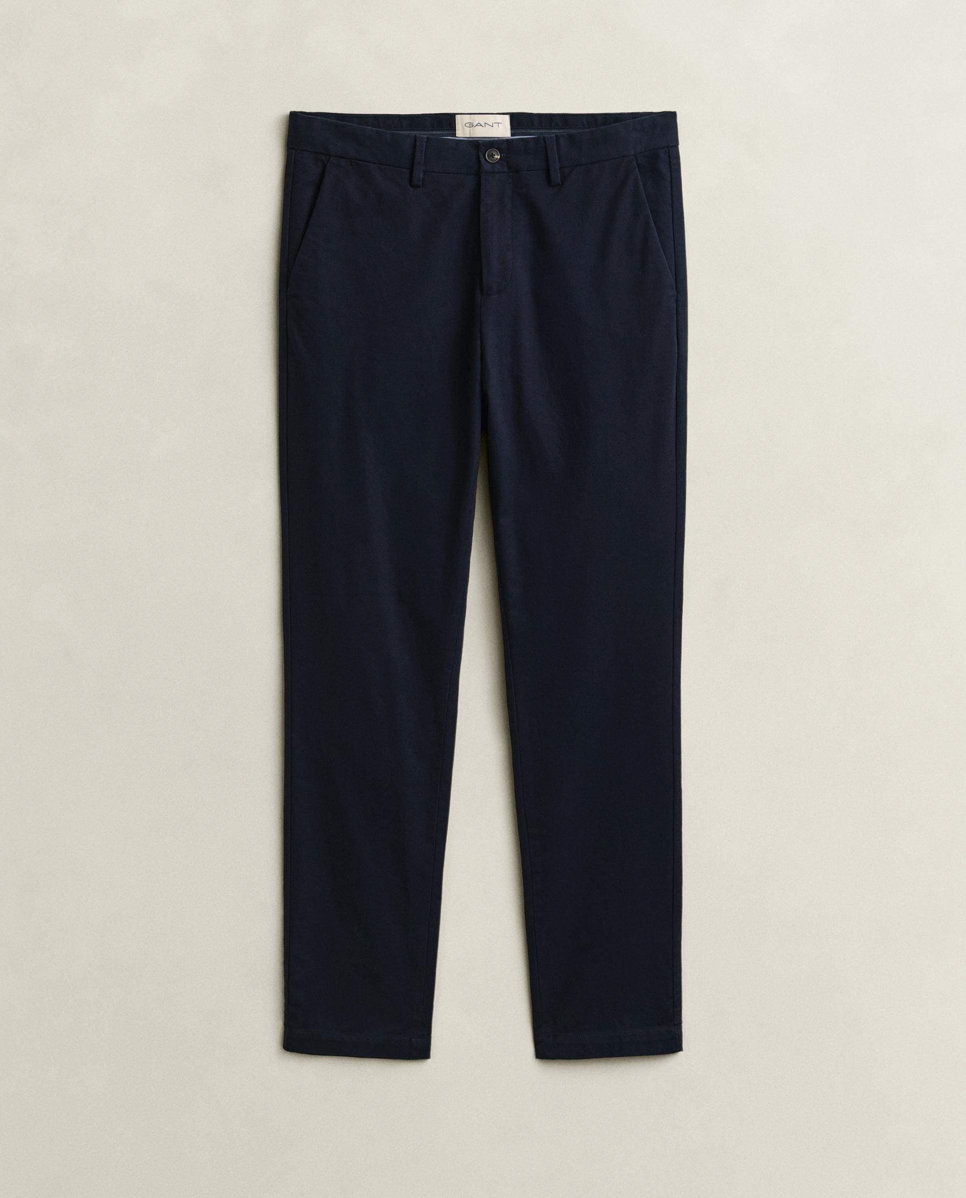 Calças Chino Slim com Detalhes Oxford Azul-escuro-4