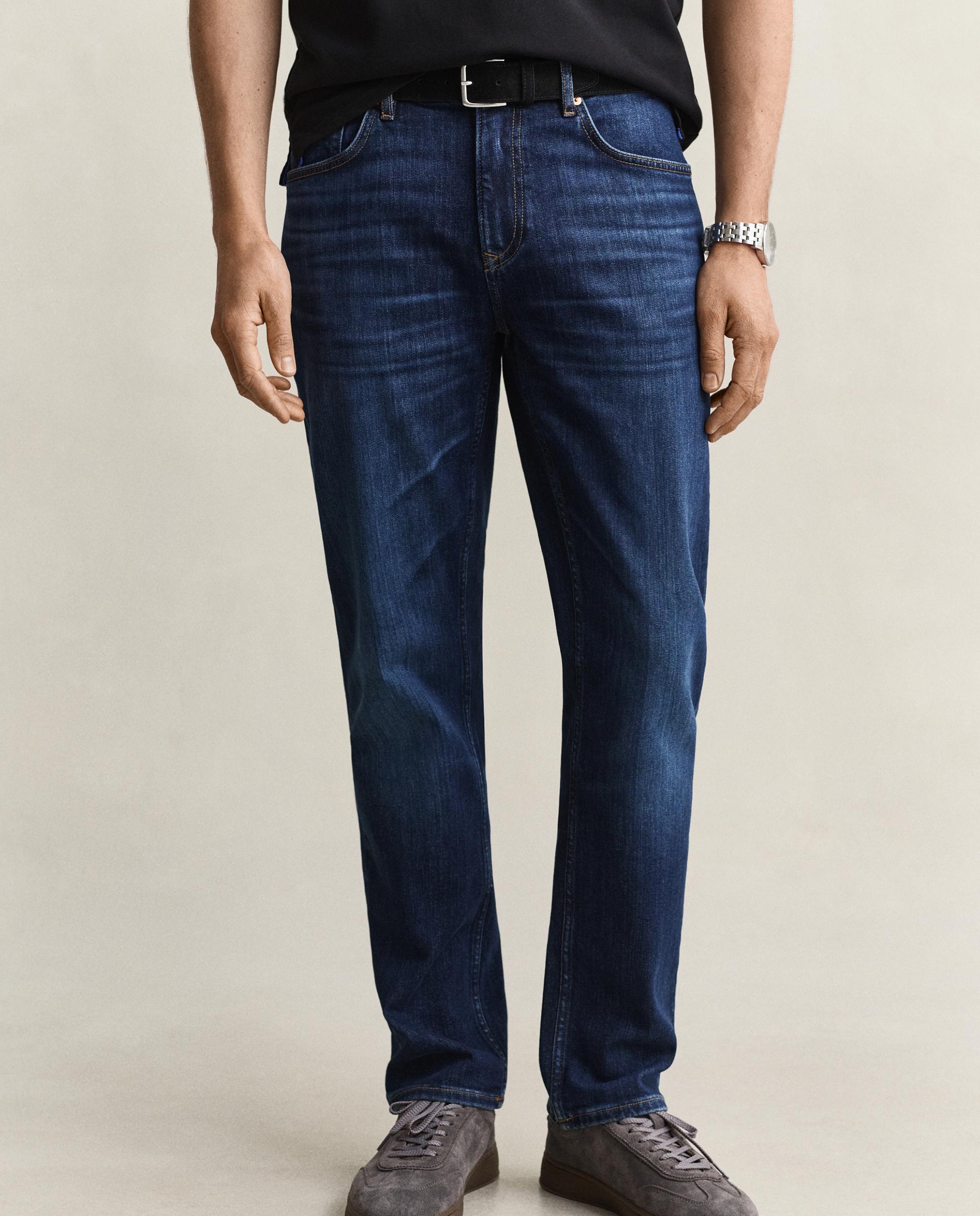 Jeans Regular com Detalhe Médio e Fecho Zip e Botão Azul-2